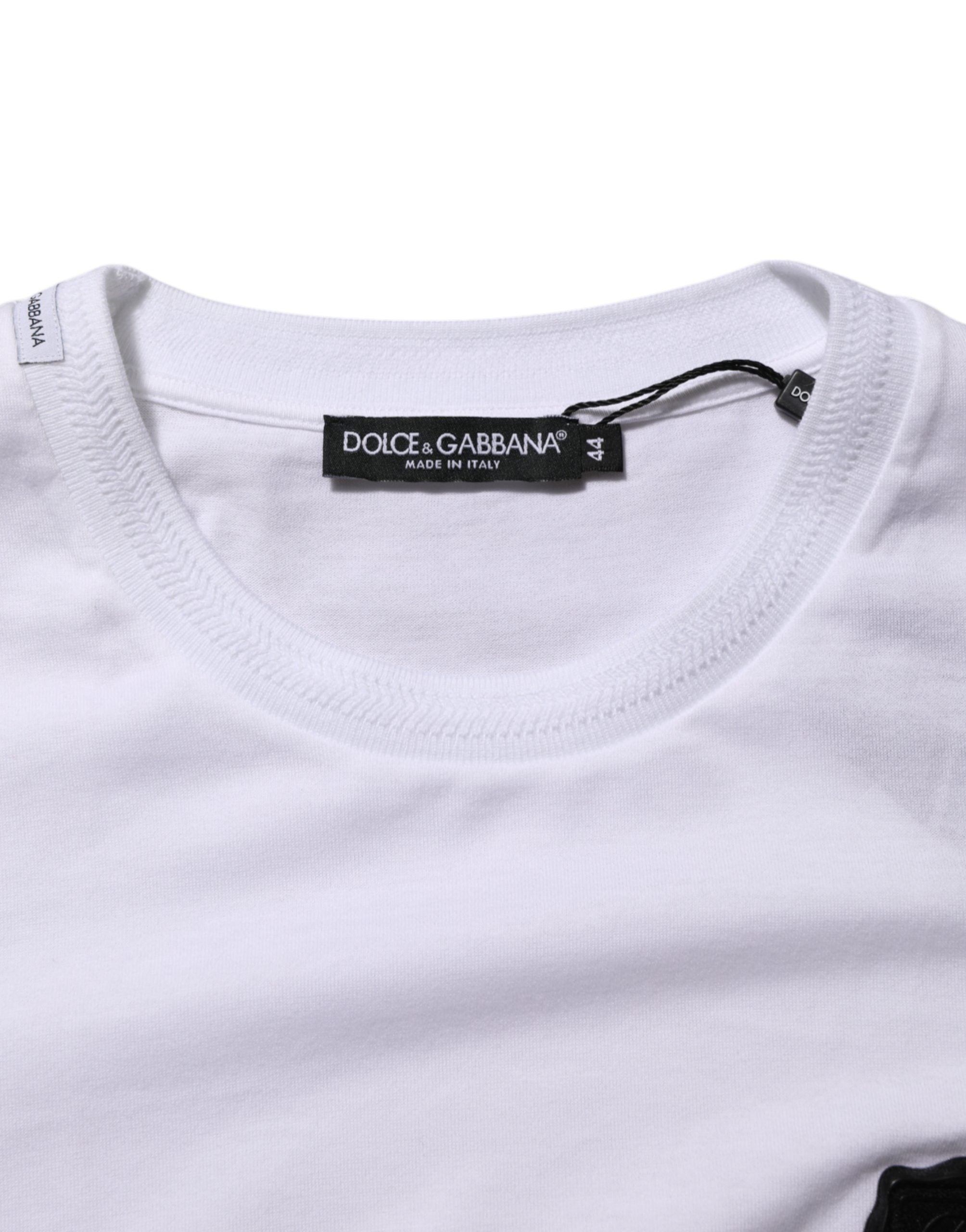 Dolce & Gabbana White Logo Patch Cotton Crew Neck T-shirt