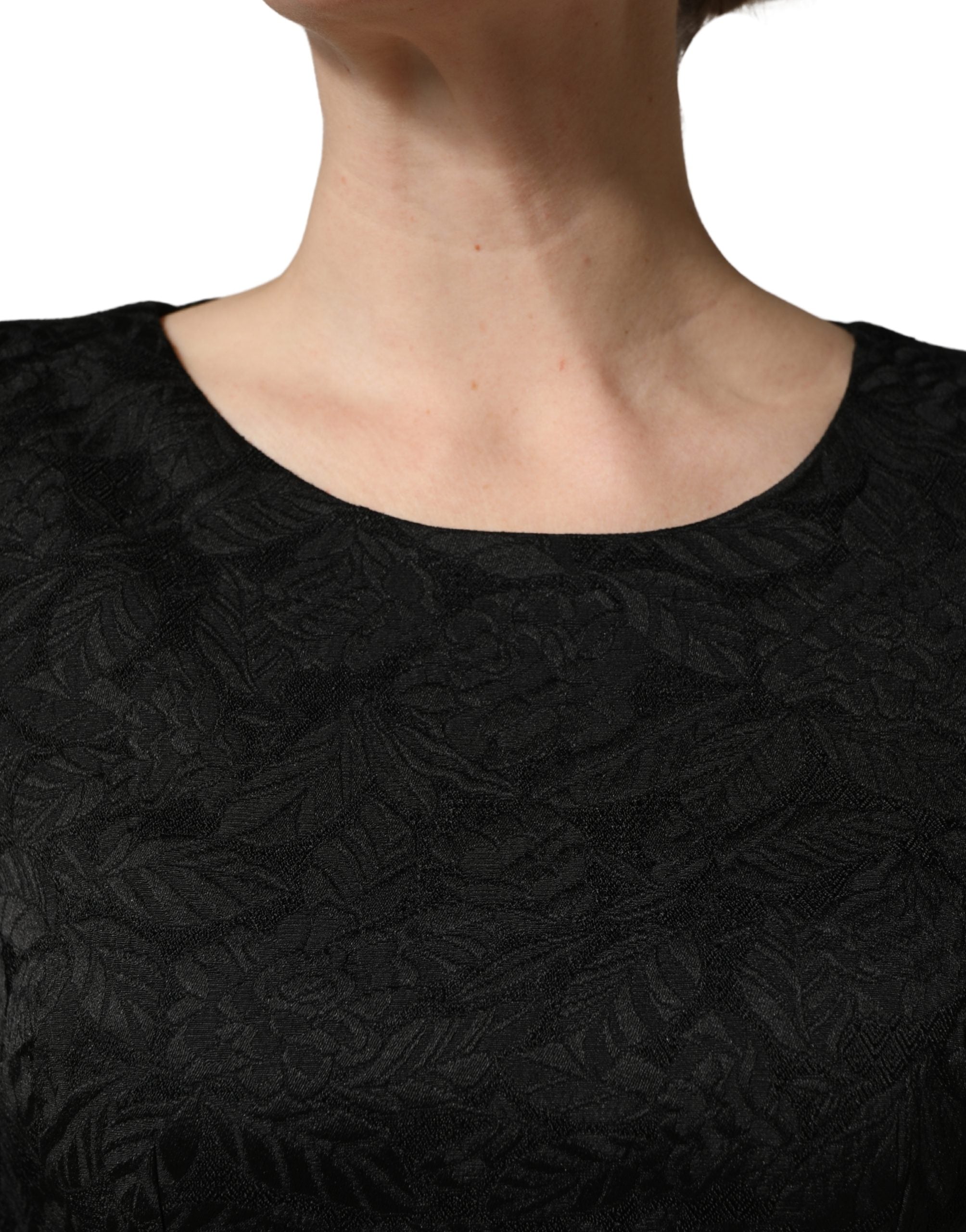 Dolce & Gabbana Black Floral Brocade Sheath Knee Length Dress