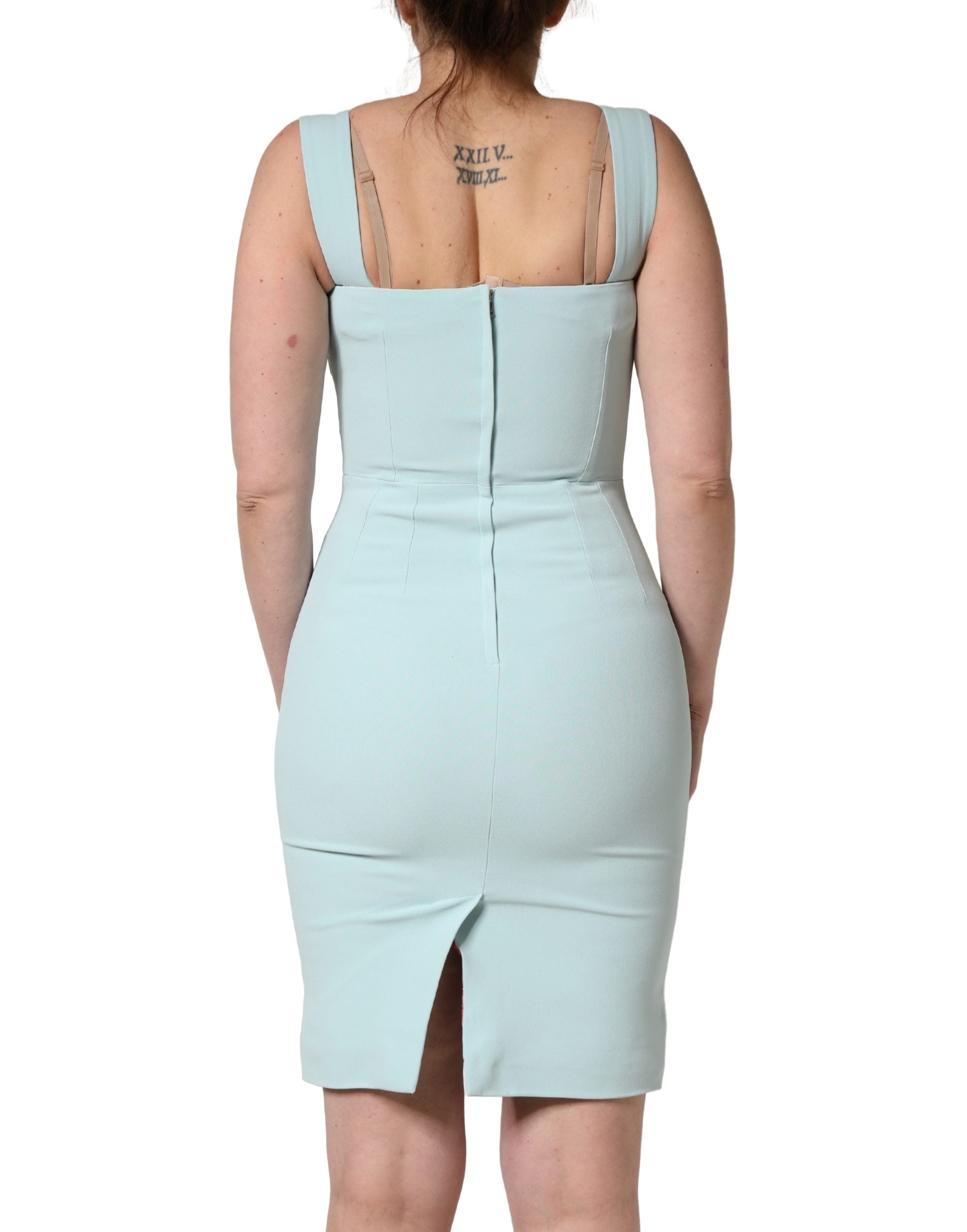 Dolce & Gabbana Green Square Neck Sleeveless Mini Dress