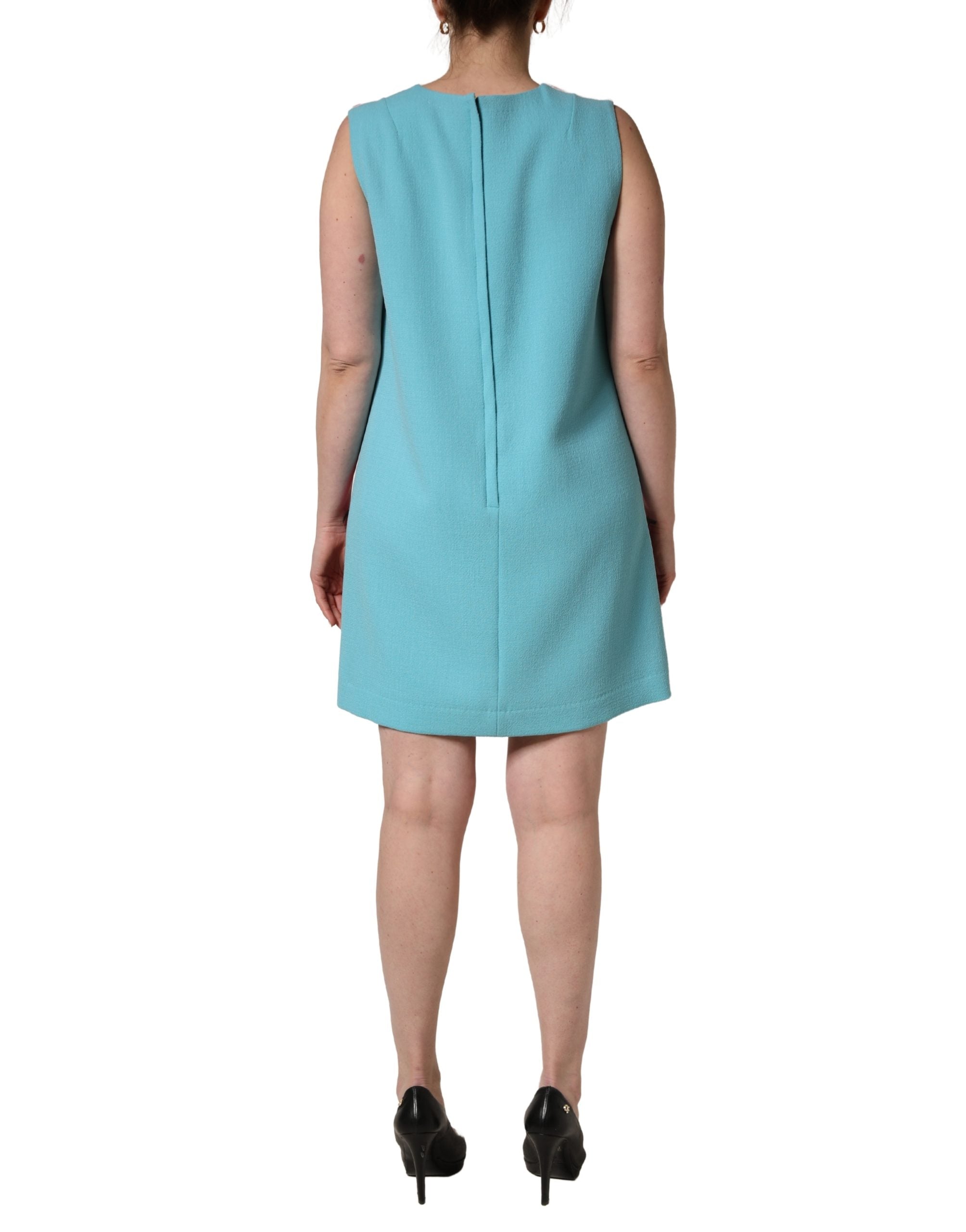 Dolce & Gabbana Pink Blue Wool Sleeveless Shift Mini Dress
