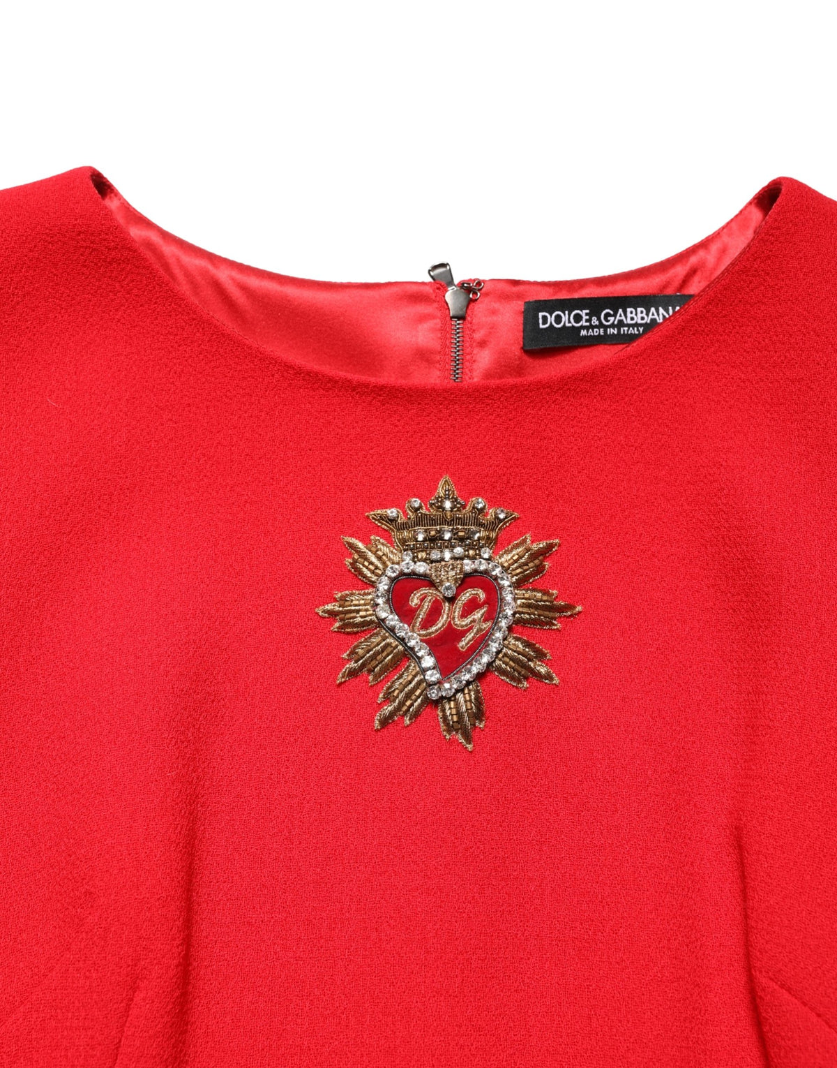 Dolce & Gabbana Red Heart Emmbellished Wool Mini Dress