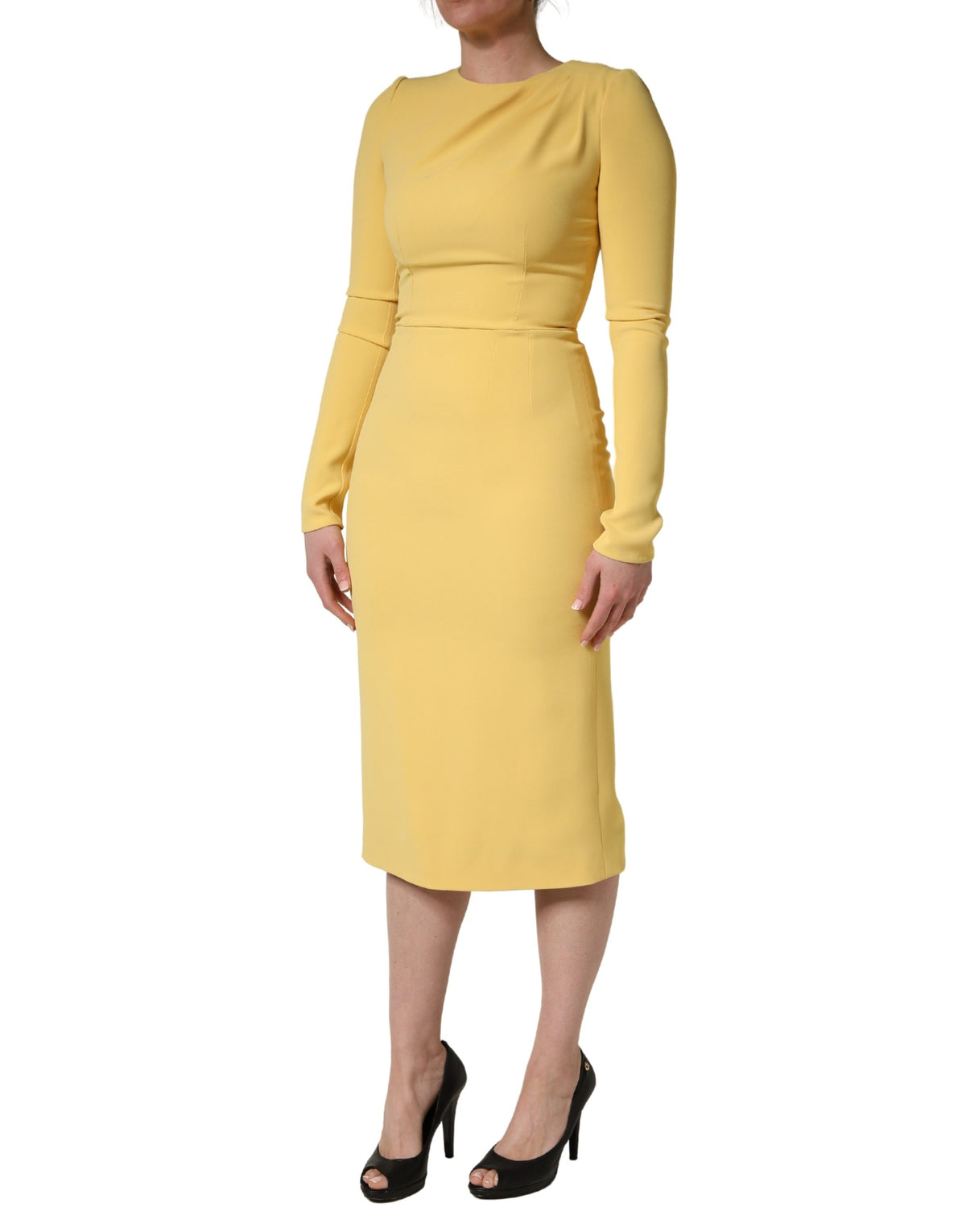 Dolce & Gabbana Yellow Silk Long Sleeves Sheath Midi Dress