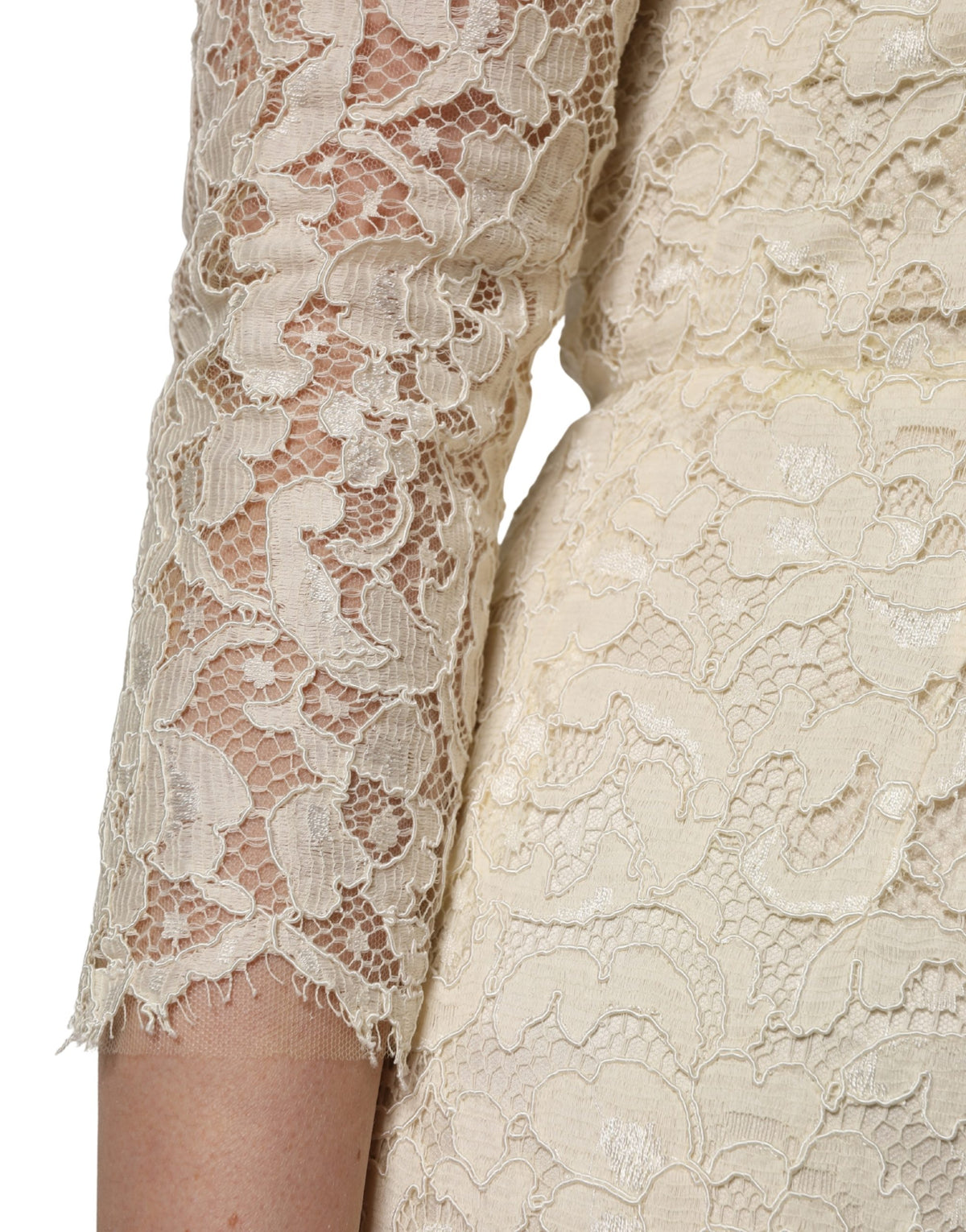 Dolce & Gabbana Off White Floral Lace Sheath Maxi Dress