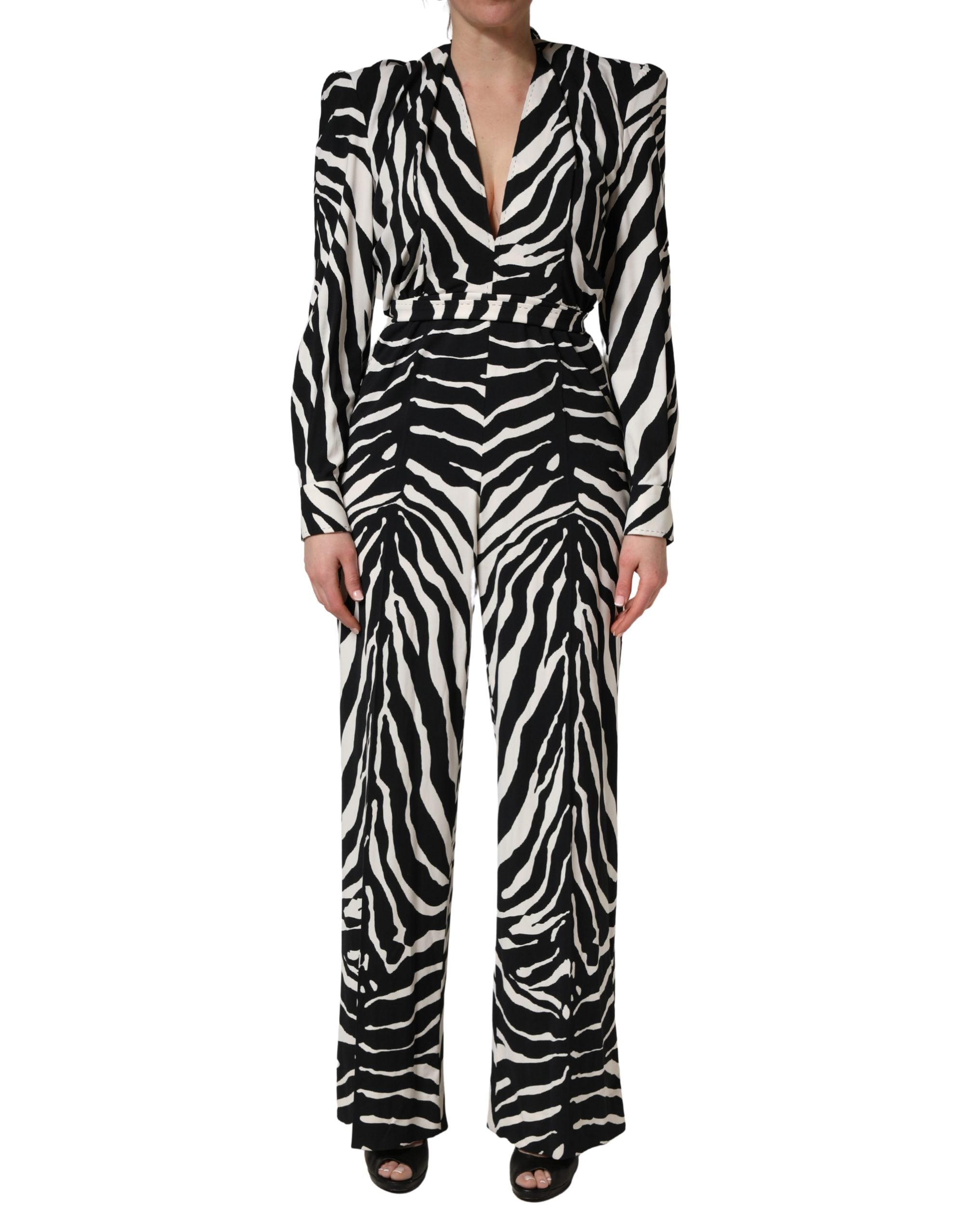 Dolce & Gabbana Black White Viscose Zebra Pattern Jumpsuit