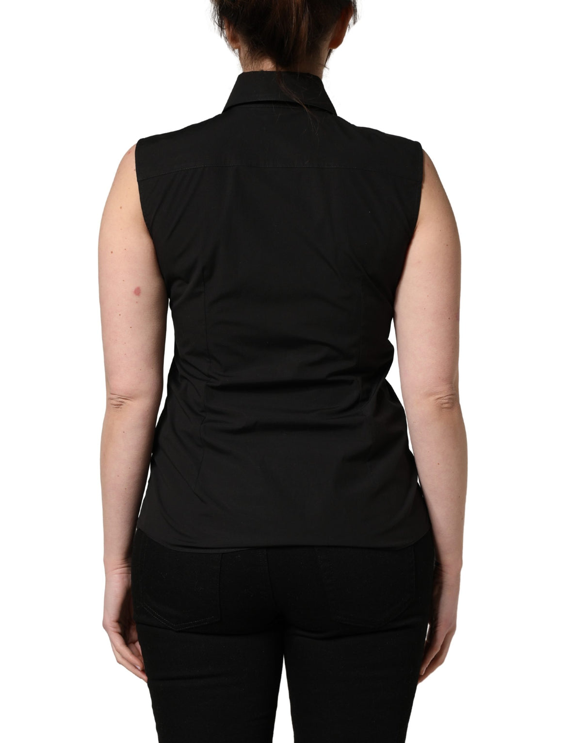 Dolce & Gabbana Black Cotton Sleeveless Collared Blouse Top