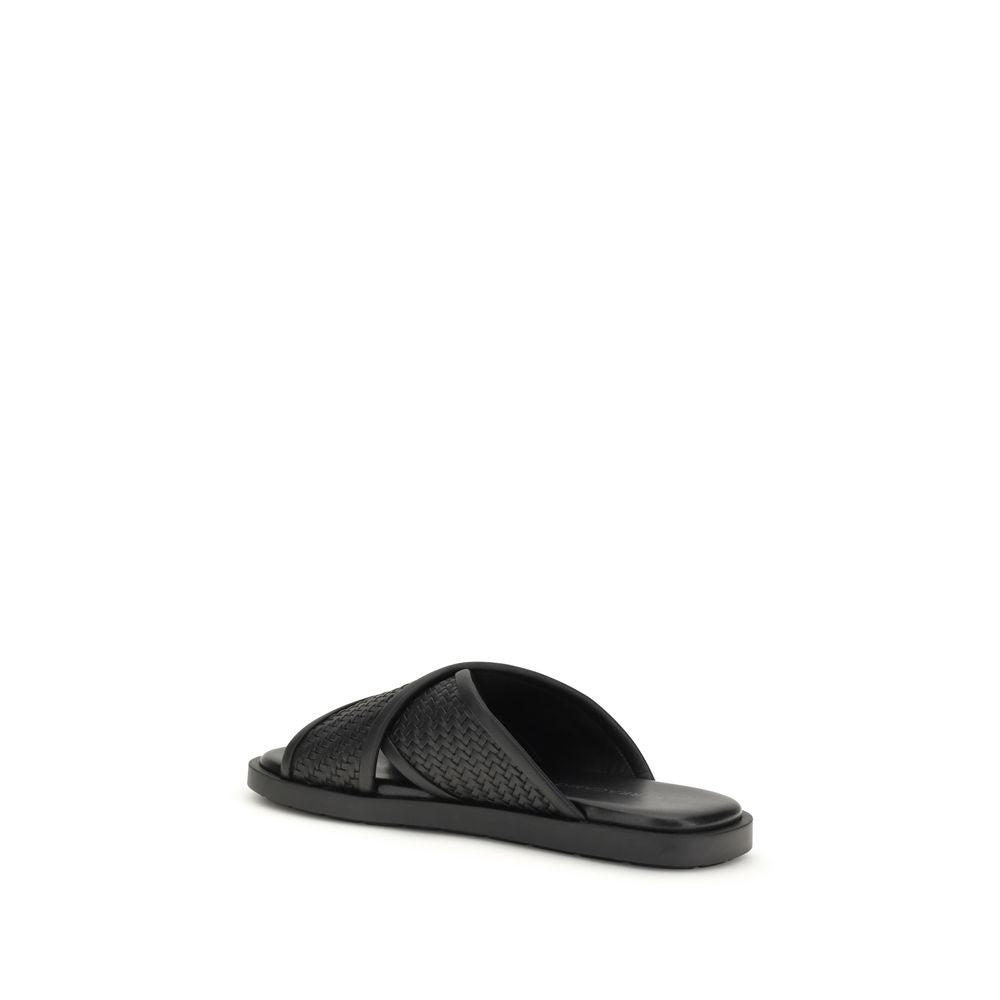 Ferragamo Black Calf Leather Bos Taurus Sandals