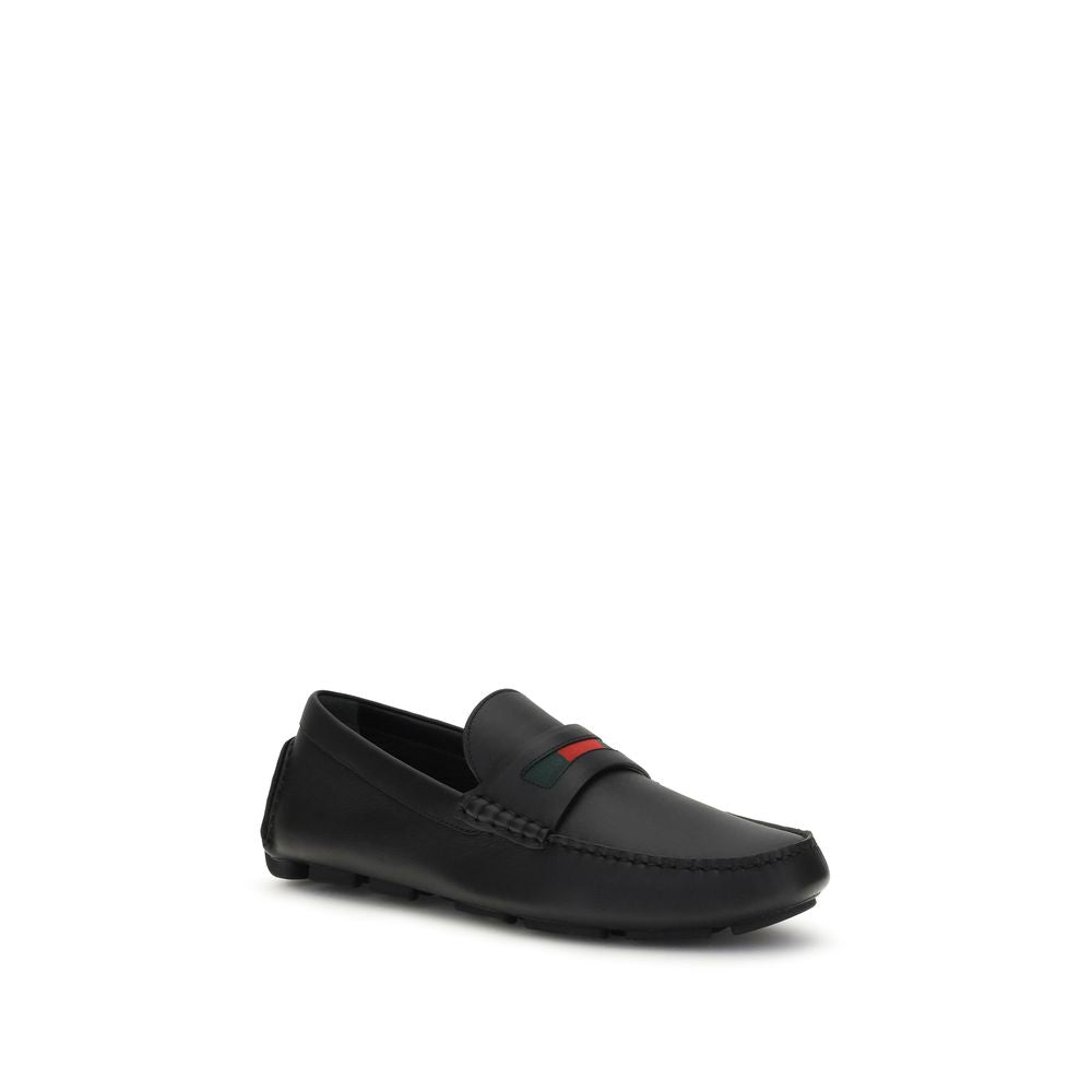 Gucci Black Calf Leather Bos Taurus Slip-On Loafers