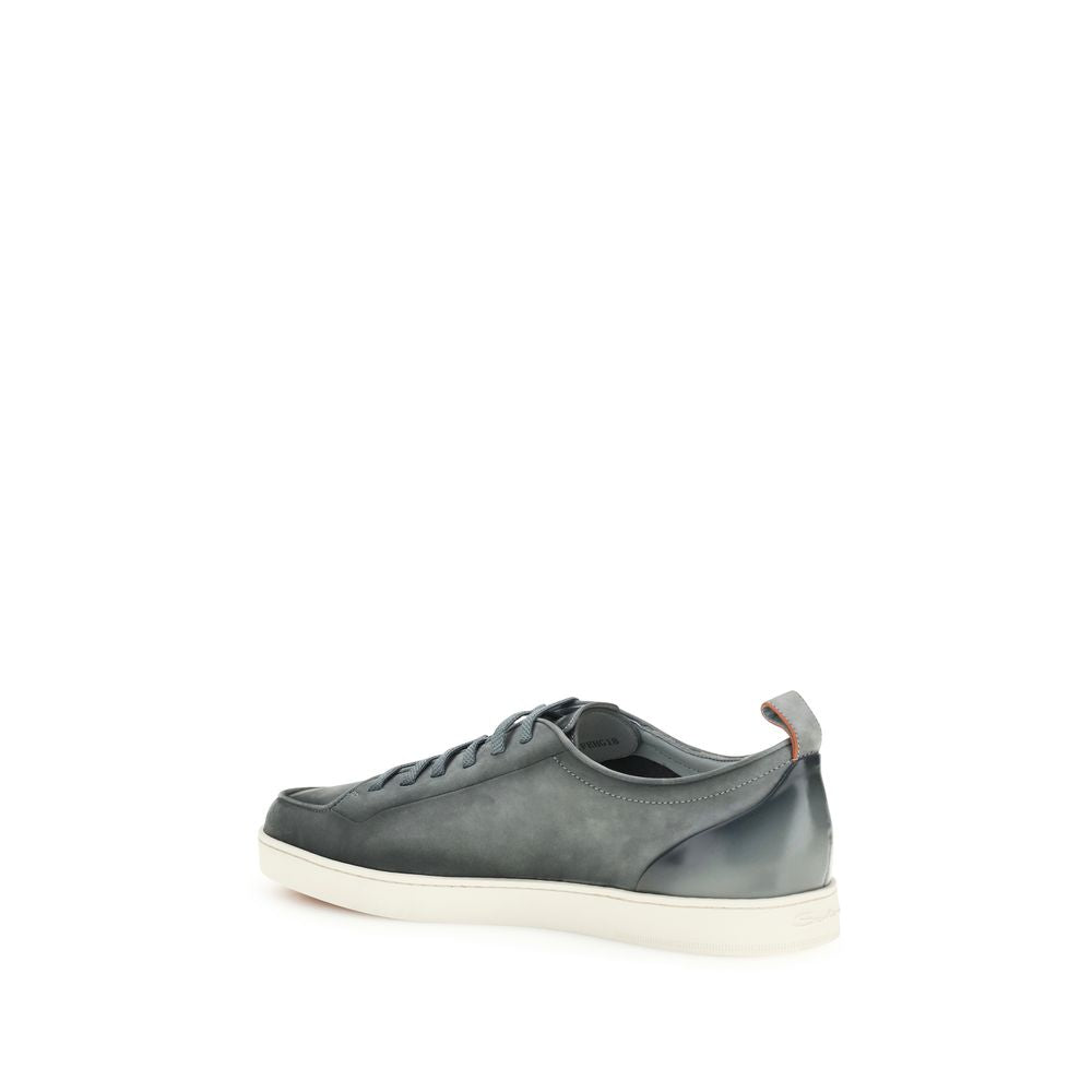 Santoni Gray Calf Leather Bos Taurus Low Top Sneakers