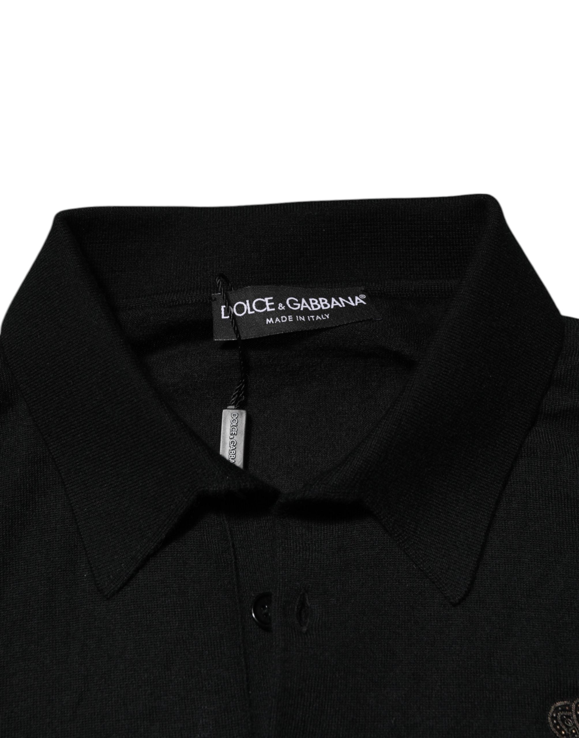Dolce & Gabbana Black Crest Long Sleeve Men Pullover Sweater
