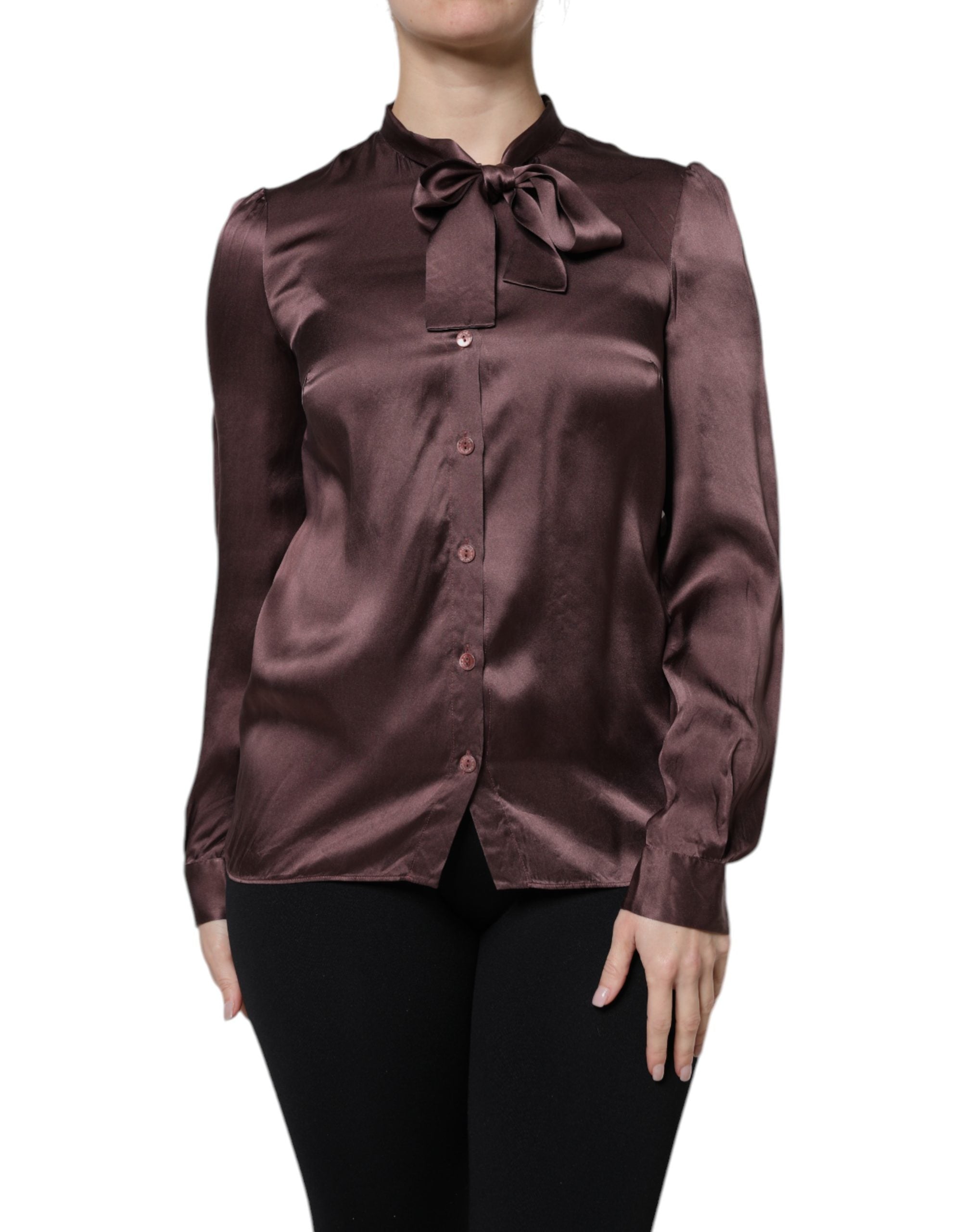 Dolce & Gabbana Violet Satin Long Sleeve Ascot Tie Shirt Top