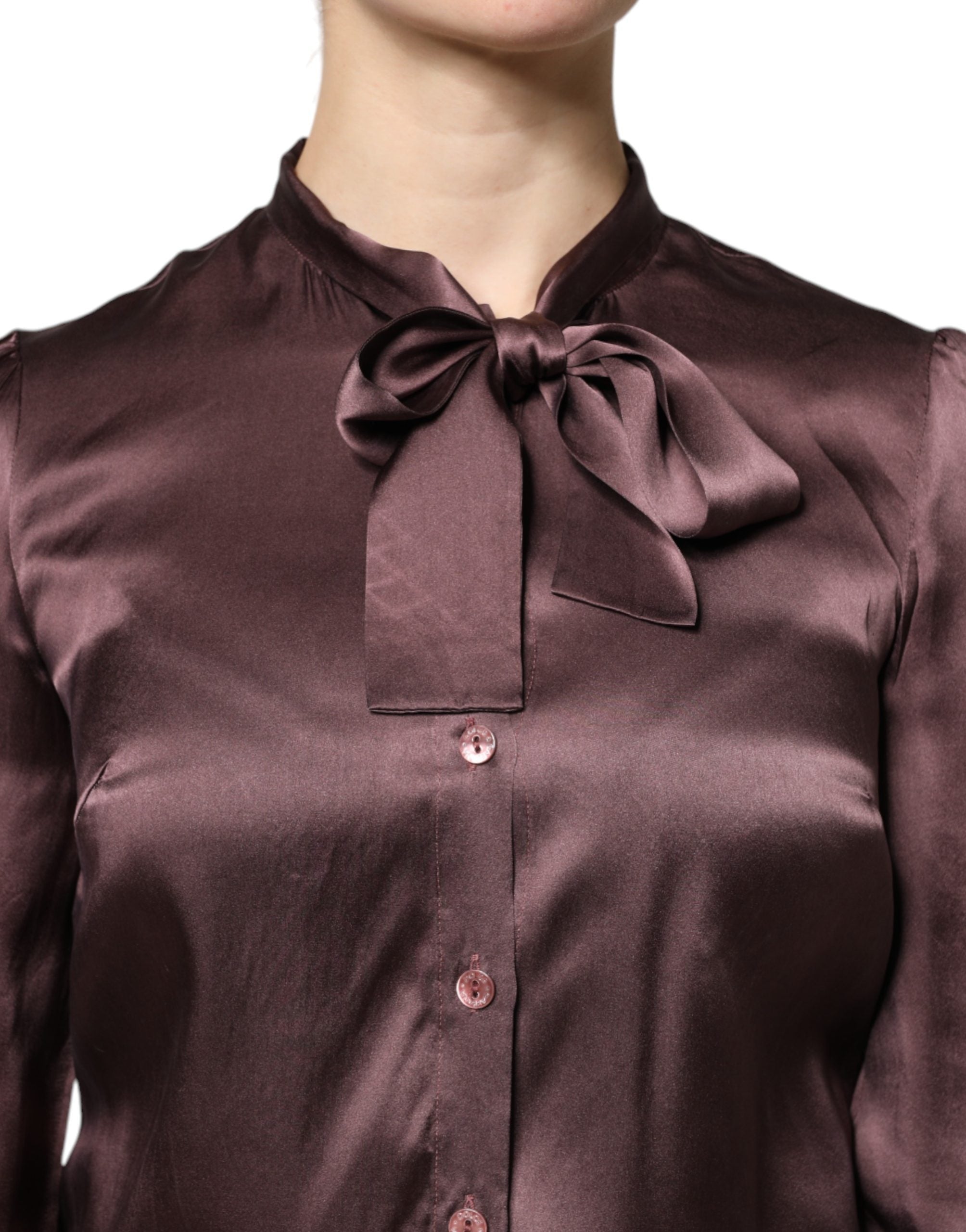 Dolce & Gabbana Violet Satin Long Sleeve Ascot Tie Shirt Top