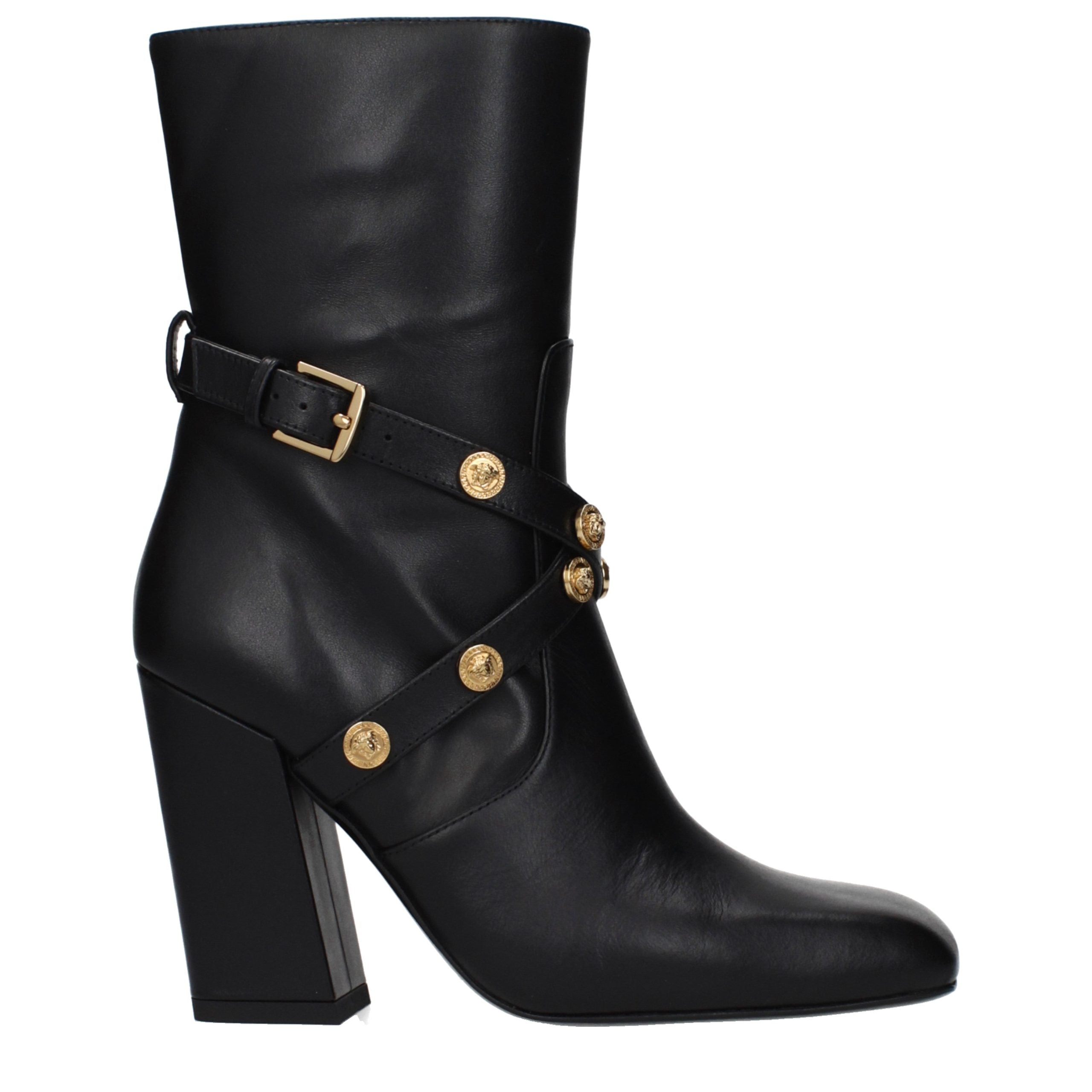Versace Black Leather Ankle Boots