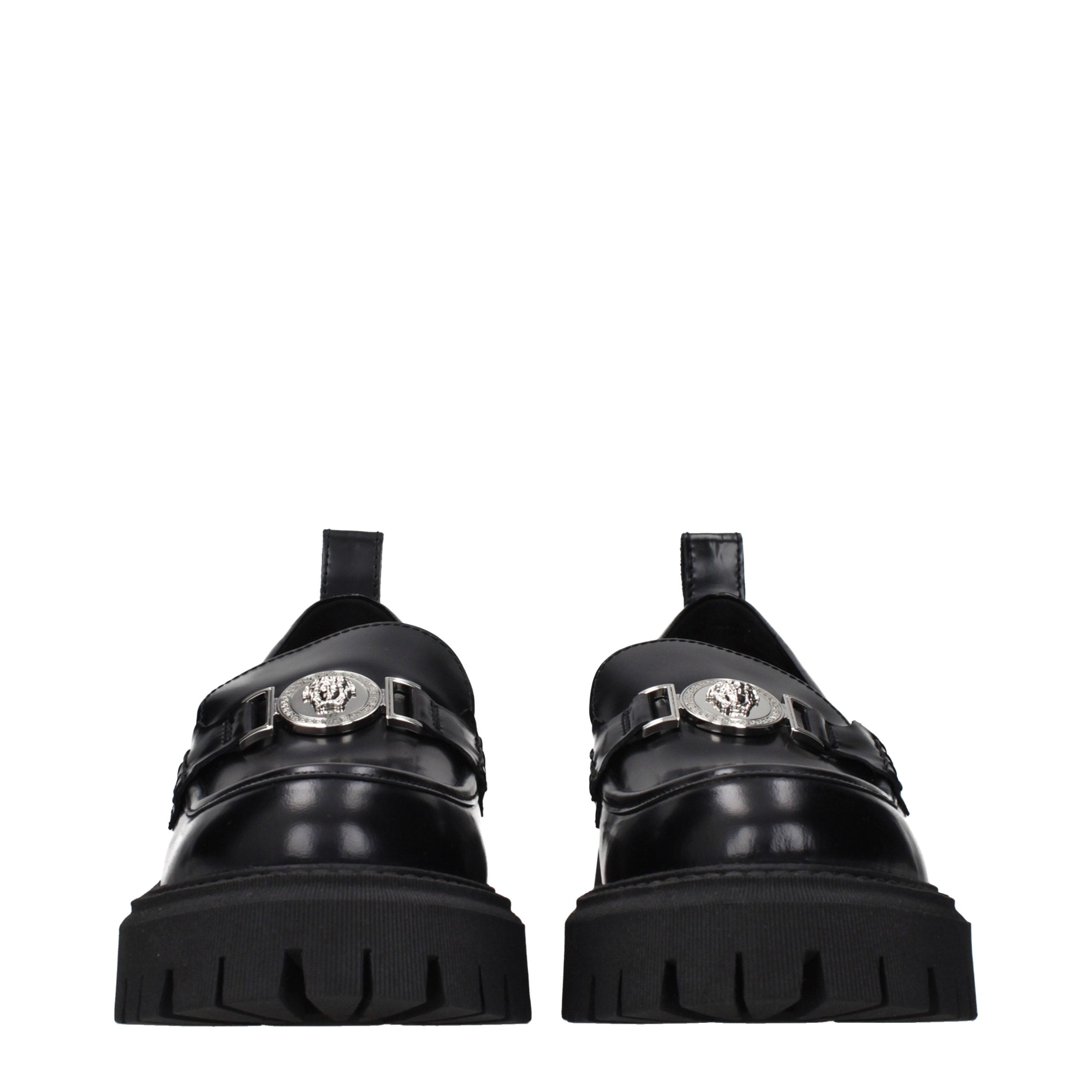Versace Black Leather Platform Loafers