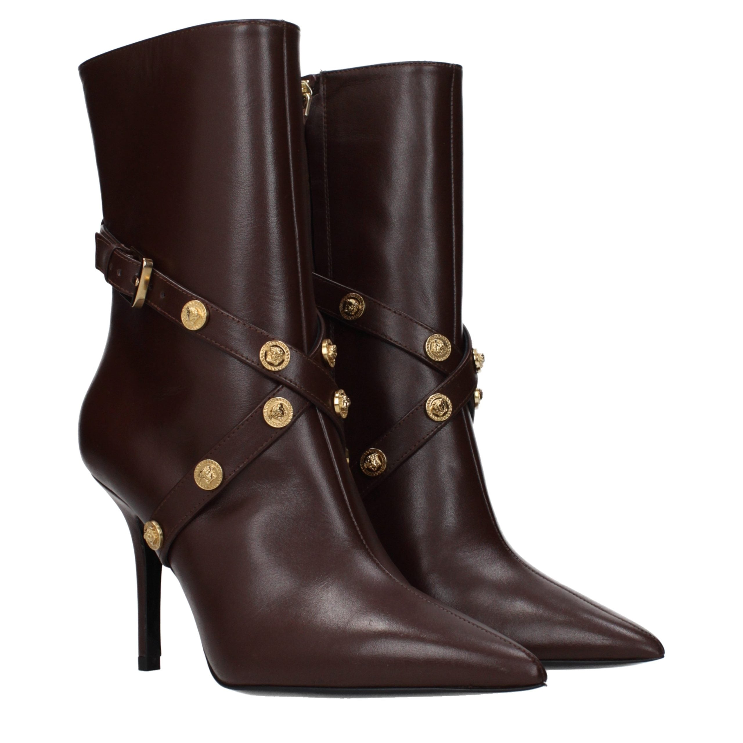 Versace Brown Leather Ankle Boots
