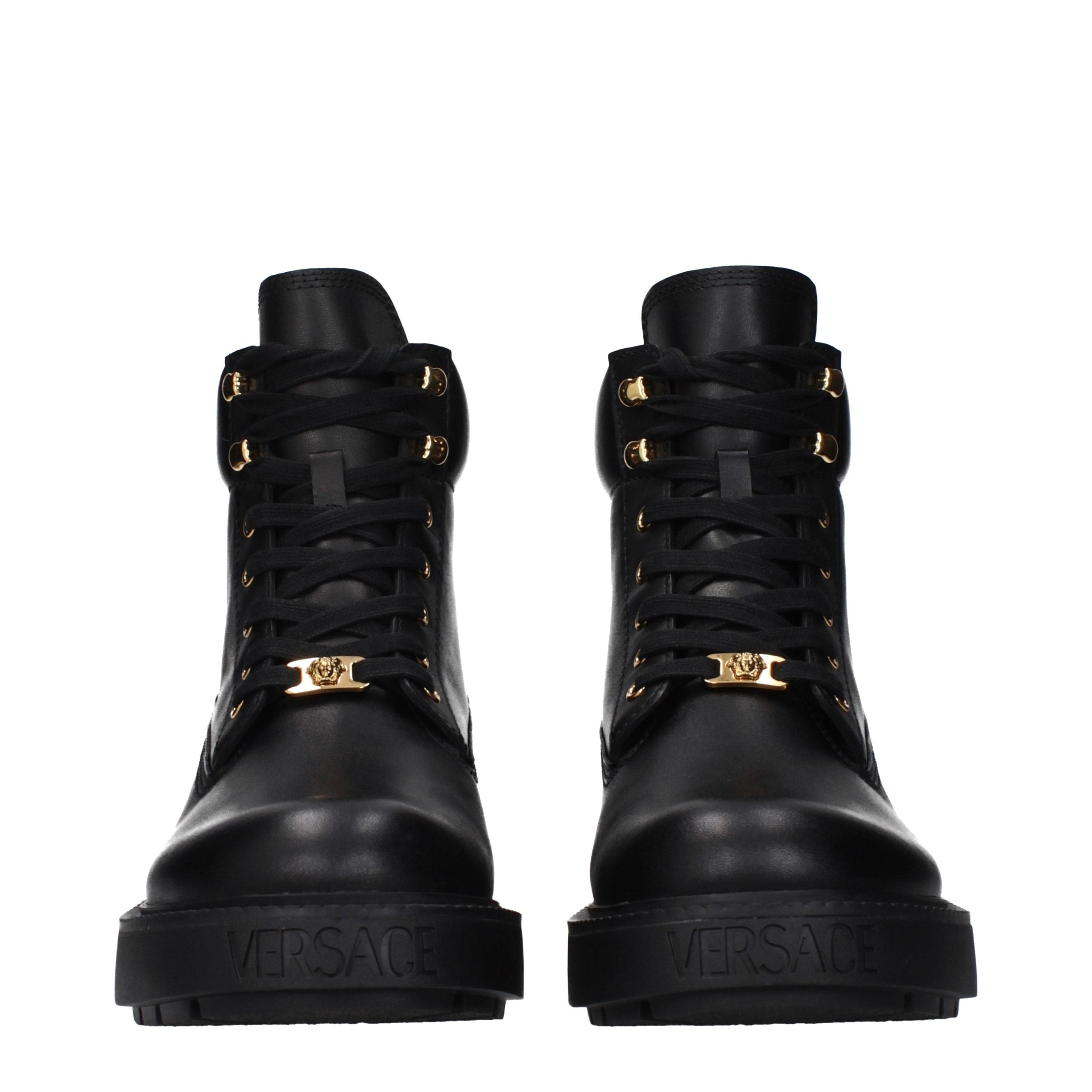 Versace Black Leather Ankle Boots