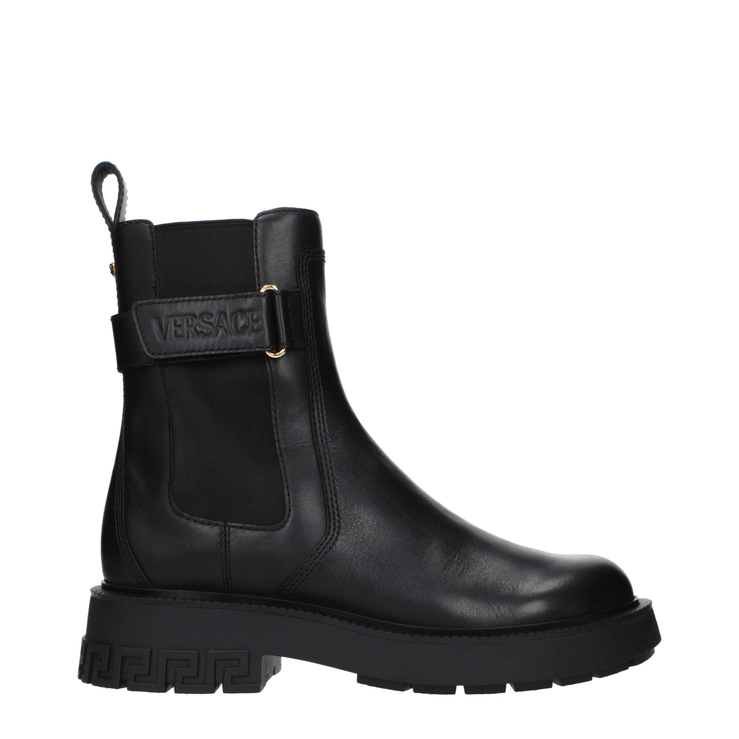 Versace Black Leather Ankle Boots