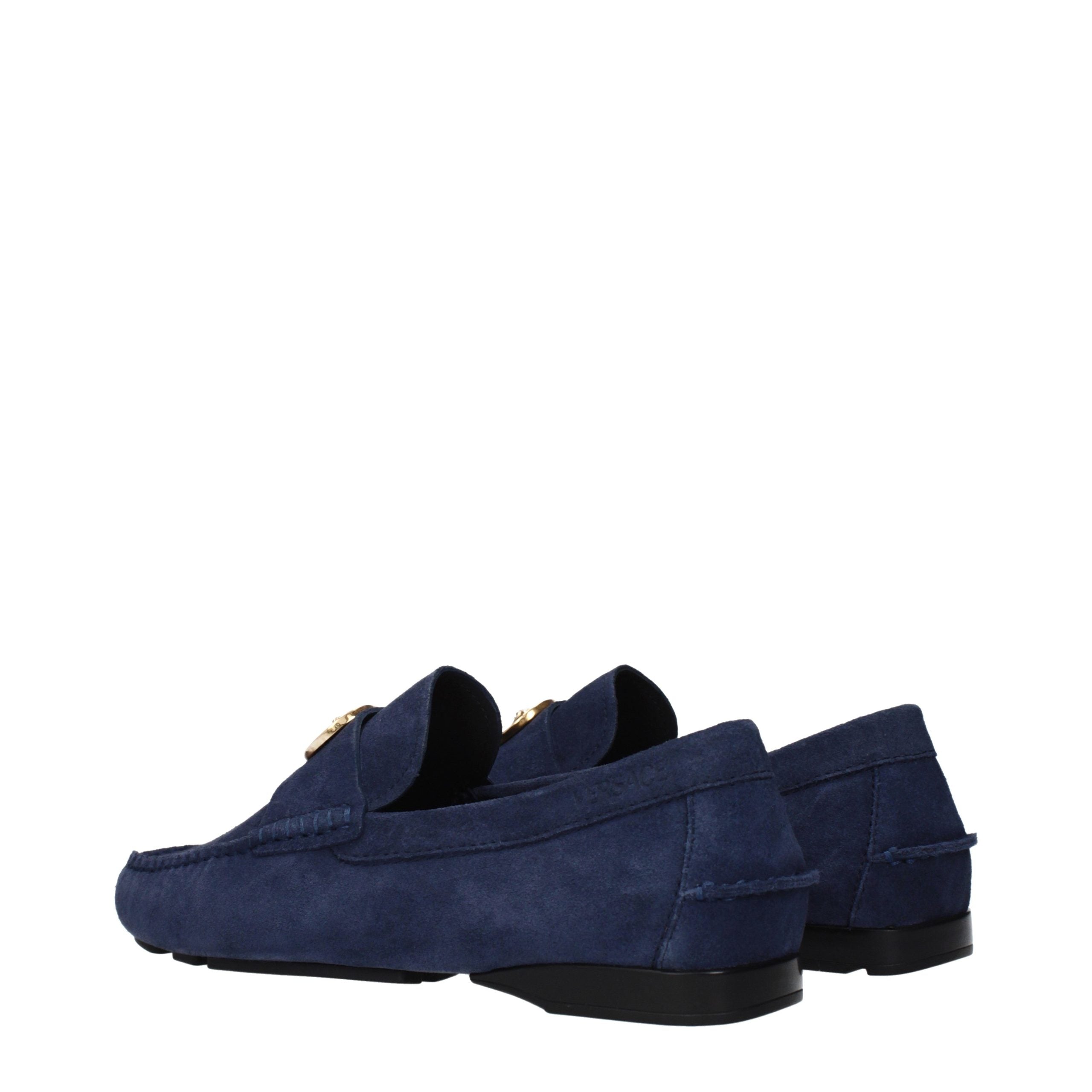 Versace Blue Leather Slip-On Loafers