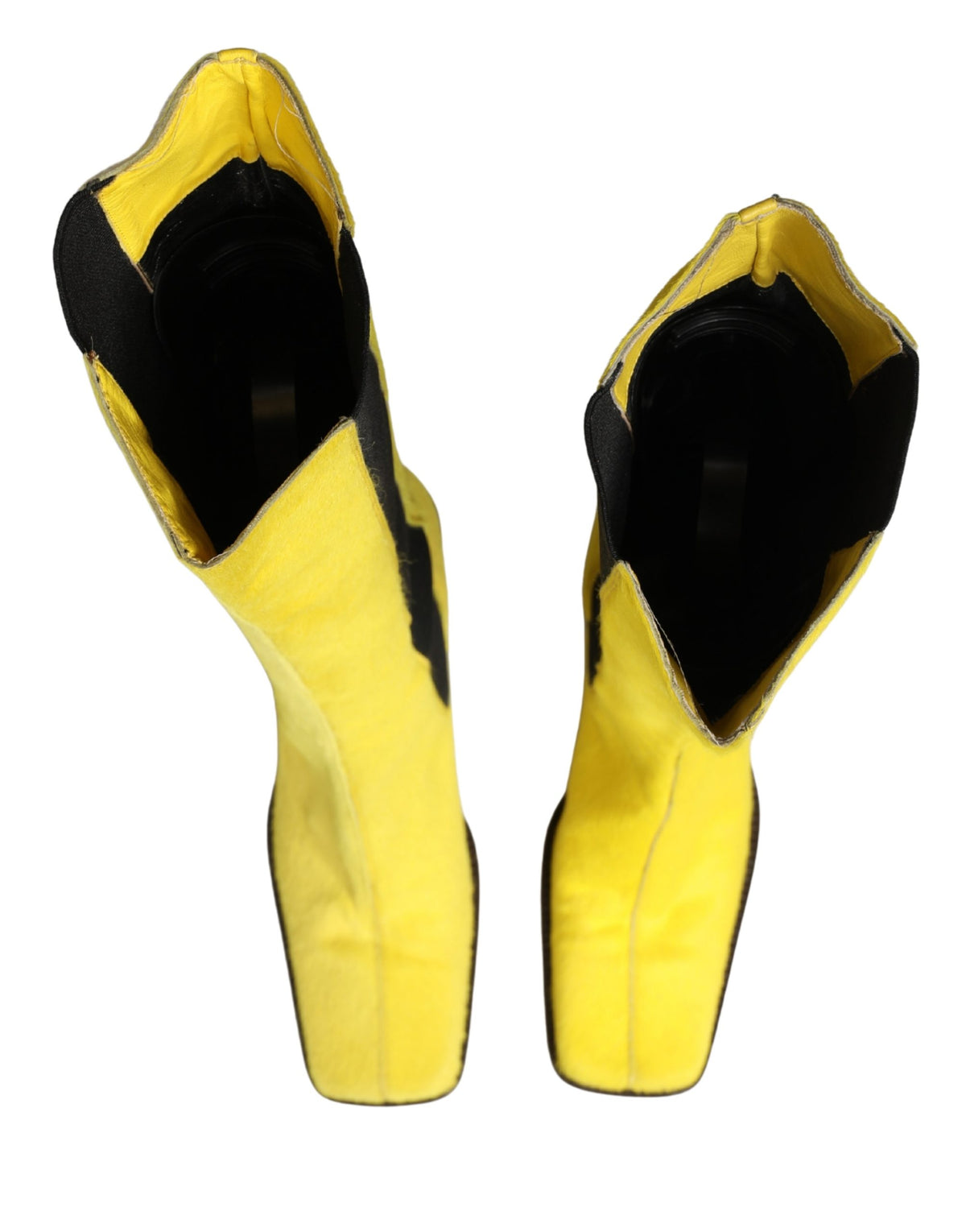 Dolce & Gabbana Yellow Black Leather Knee High Boots Shoes