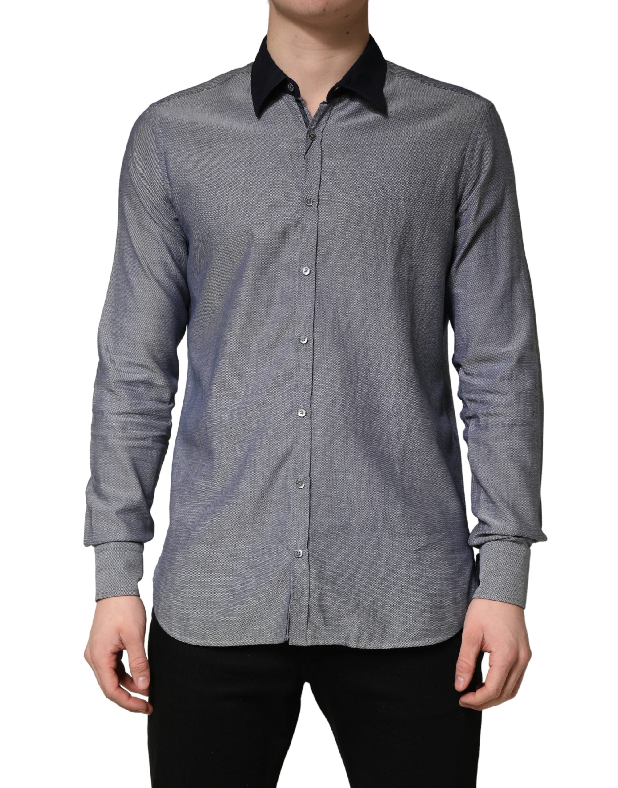 Hamaki-Ho Dark Blue Cotton Long Sleeves Collared Dress Formal Shirt