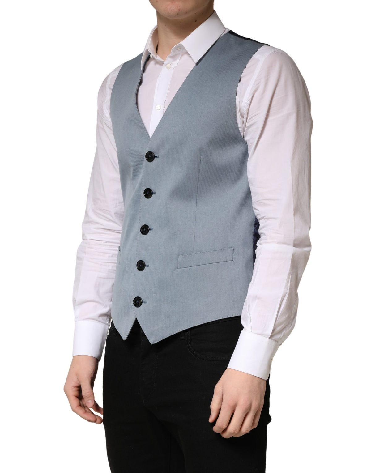 Dolce & Gabbana Gray Wool Single Breasted Men Waistcoat Vest