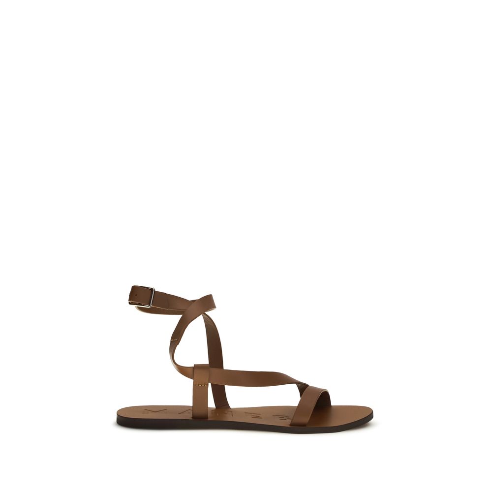 Manebi Brown Calf Leather Bos Taurus Flat Sandals