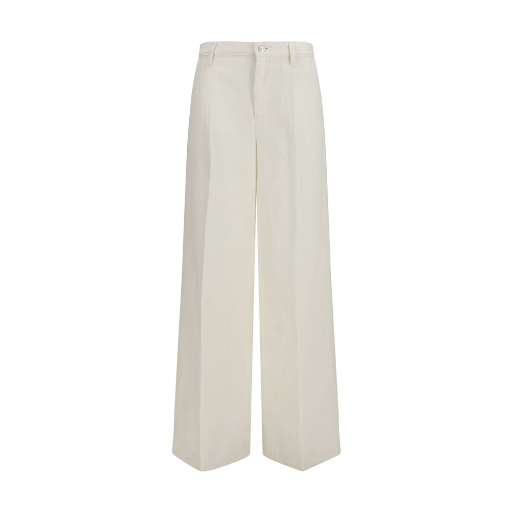 7FOR White Cotton Casual Pants