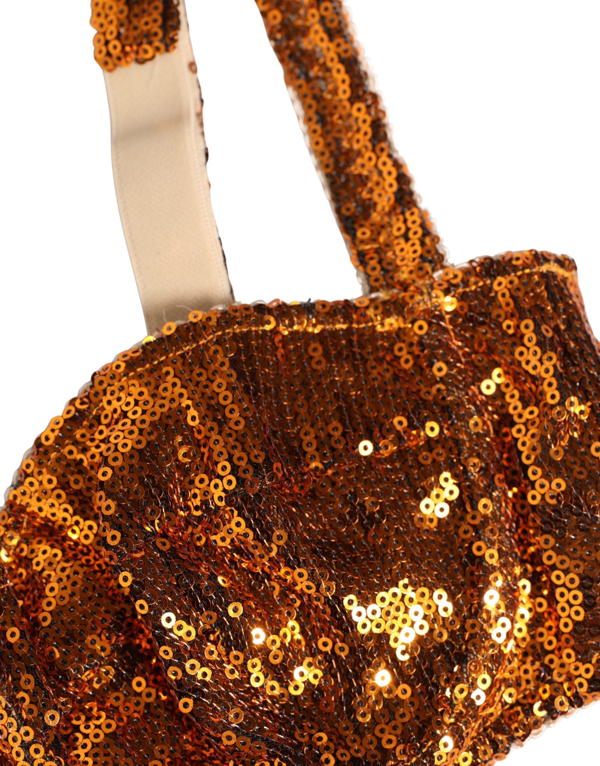 Dolce & Gabbana Gold Sequined Nyon Balconnet Bra Underwear
