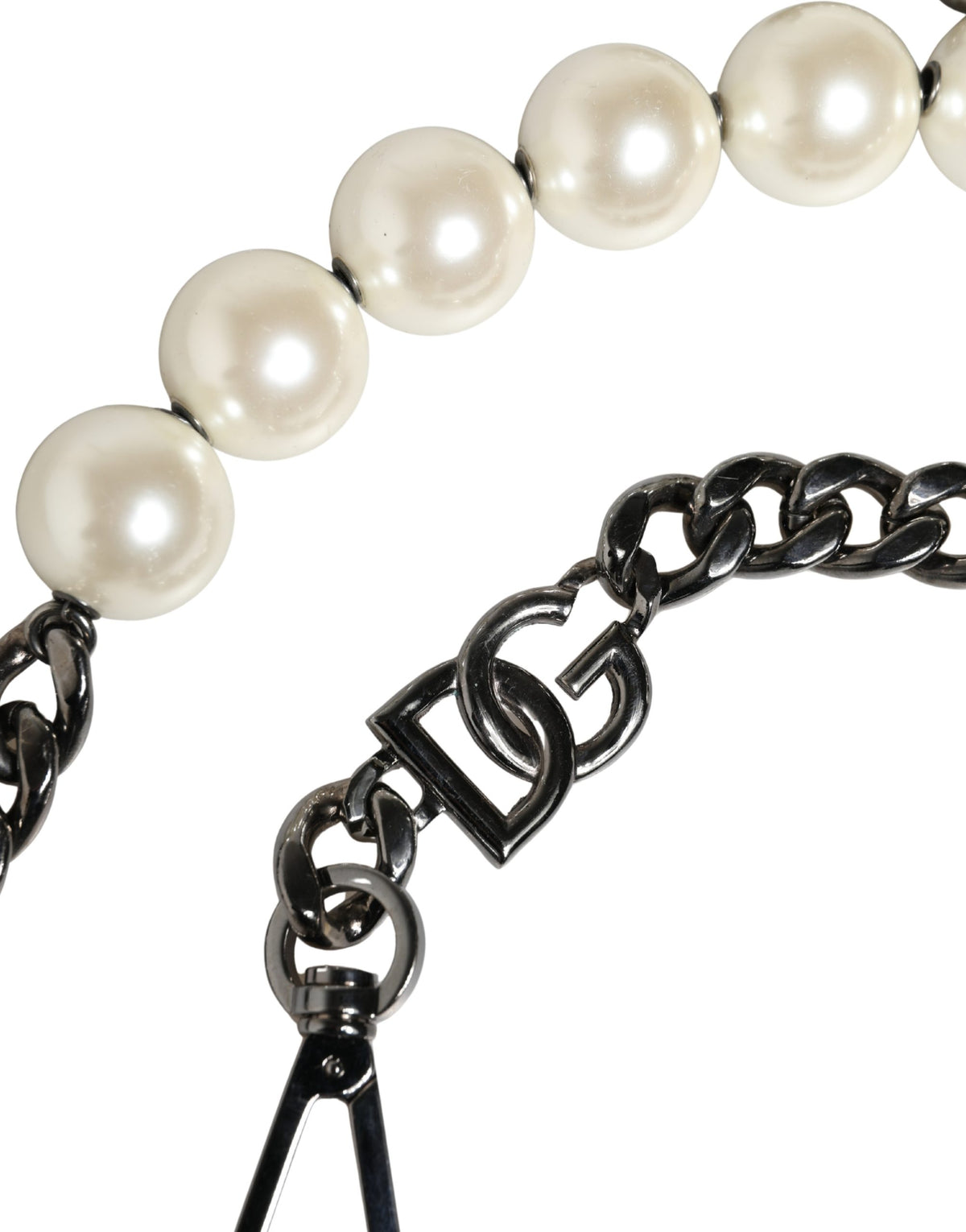 Dolce & Gabbana White Leather Silver Chain Bag Accessory Shoulder Strap