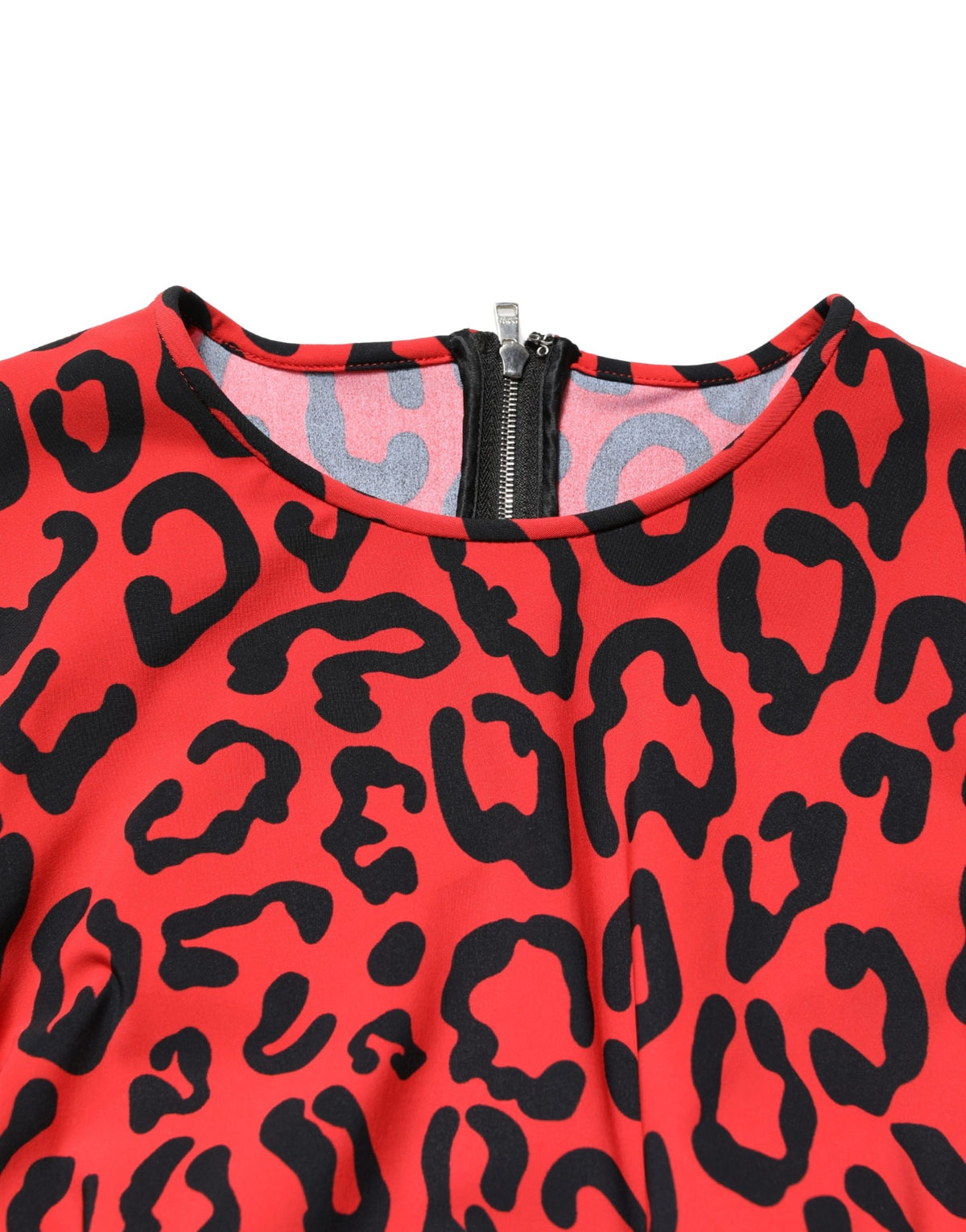Dolce & Gabbana Red Leopard Print Long Sleeves Midi Dress