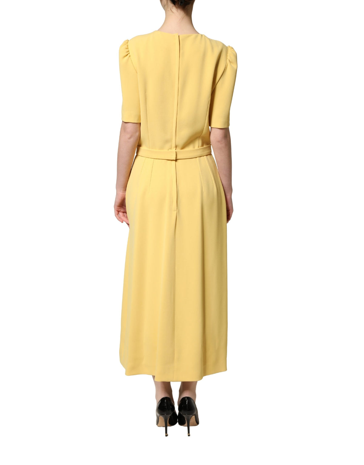 Dolce & Gabbana Yellow Short-Sleeved Crew Neck Midi Dress