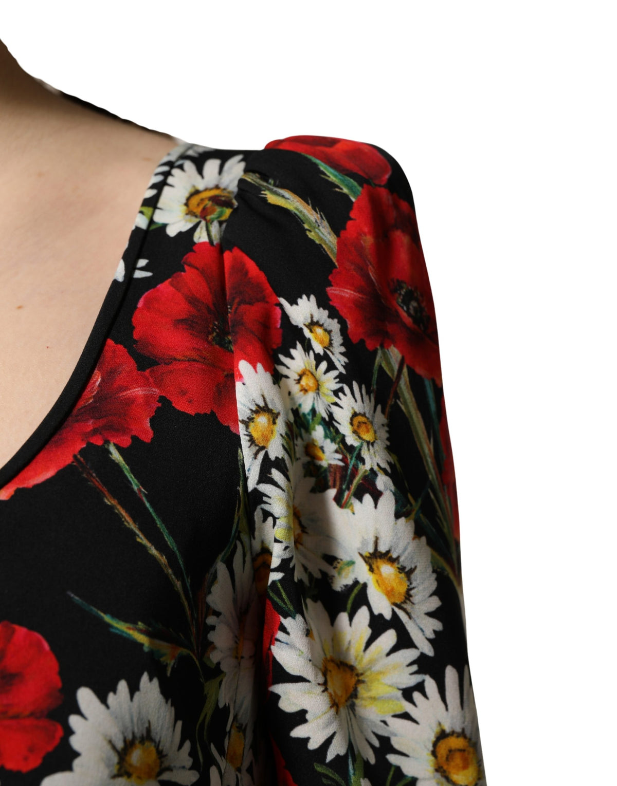 Dolce & Gabbana Black Floral Silk Long Sleeves Gown Dress