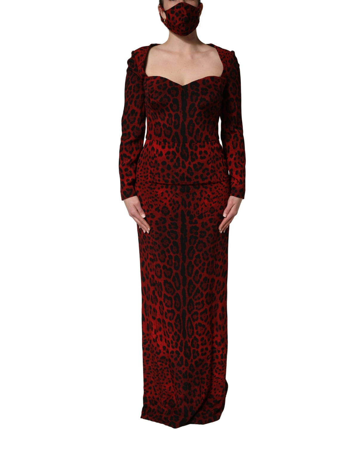 Dolce & Gabbana Red Leopard Print Sheath Long Sleeve Dress