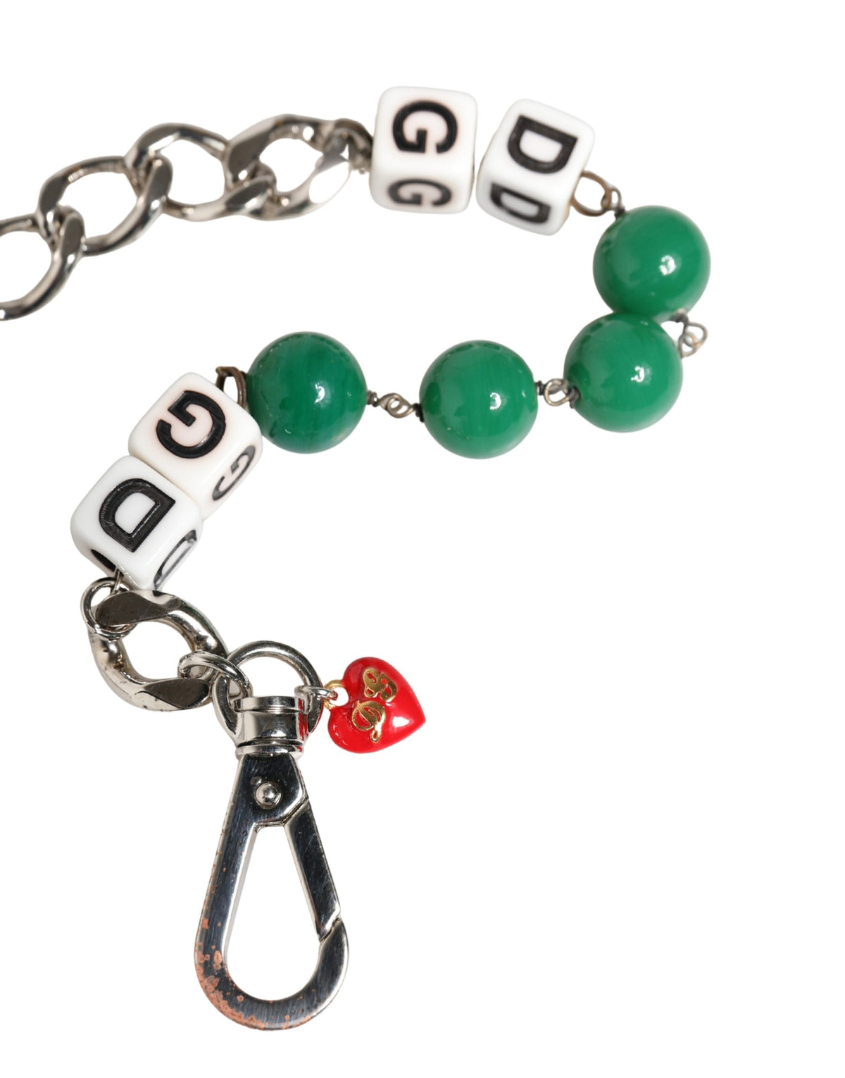 Dolce & Gabbana Silver Brass Chain Dice DG Logo EmbellishedCharm Bracelet