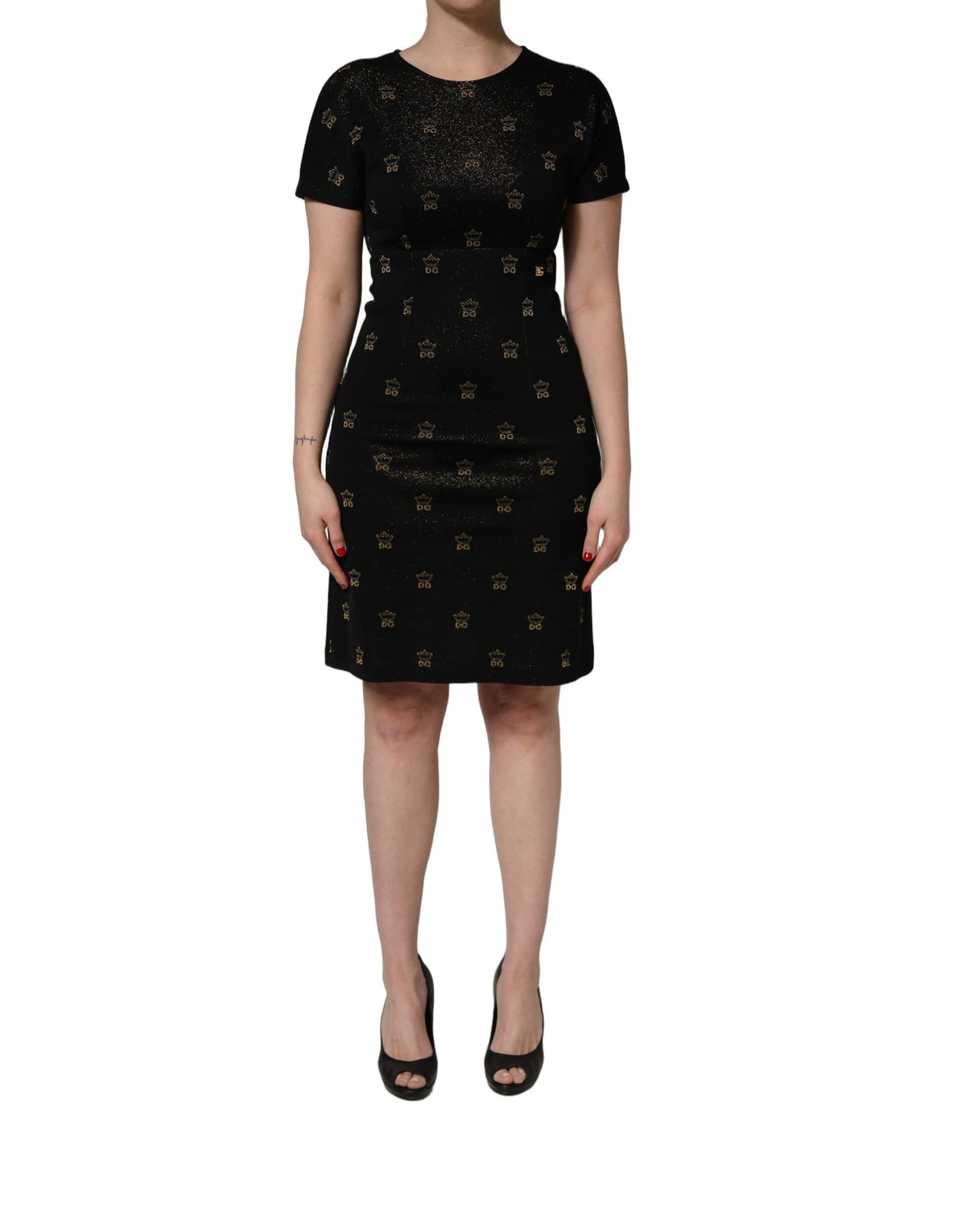 Dolce & Gabbana Black DG Crown Short-Sleeve Sheath Dress