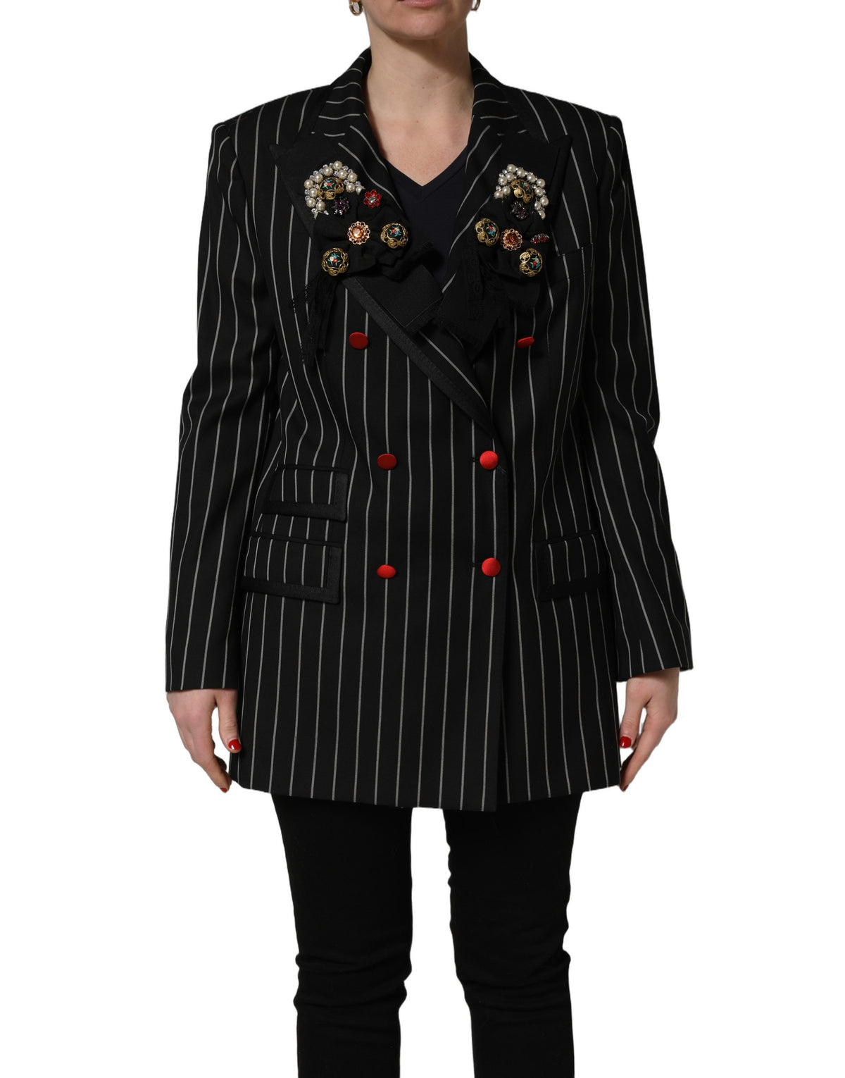 Dolce & Gabbana Black Stripe Double-Breasted Blazer Jacket