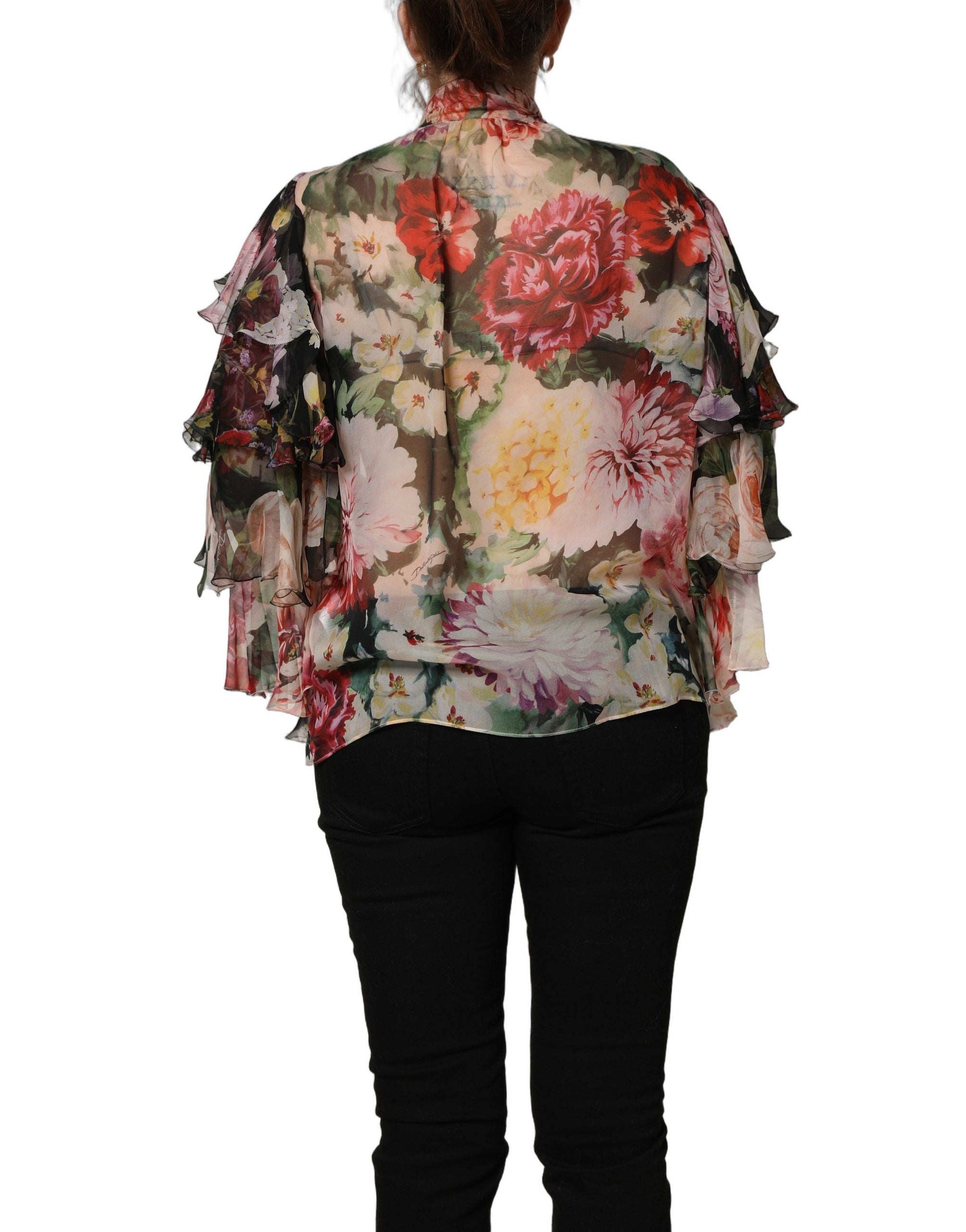Dolce & Gabbana Multicolor Floral Tie-Neck Silk Chiffon Blouse Top
