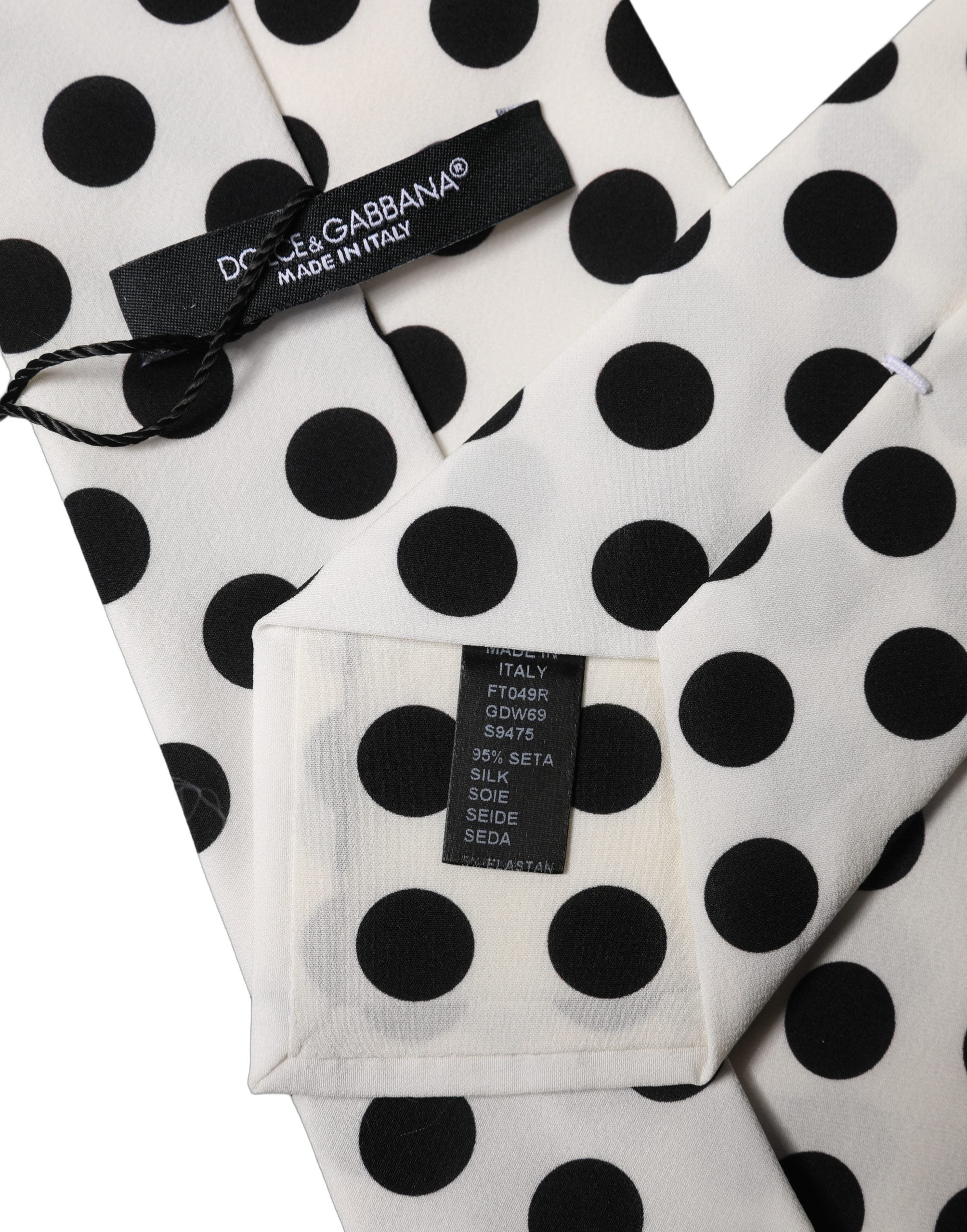 Dolce & Gabbana White Black Polka Dot Silk Adjustable Women Necktie Tie
