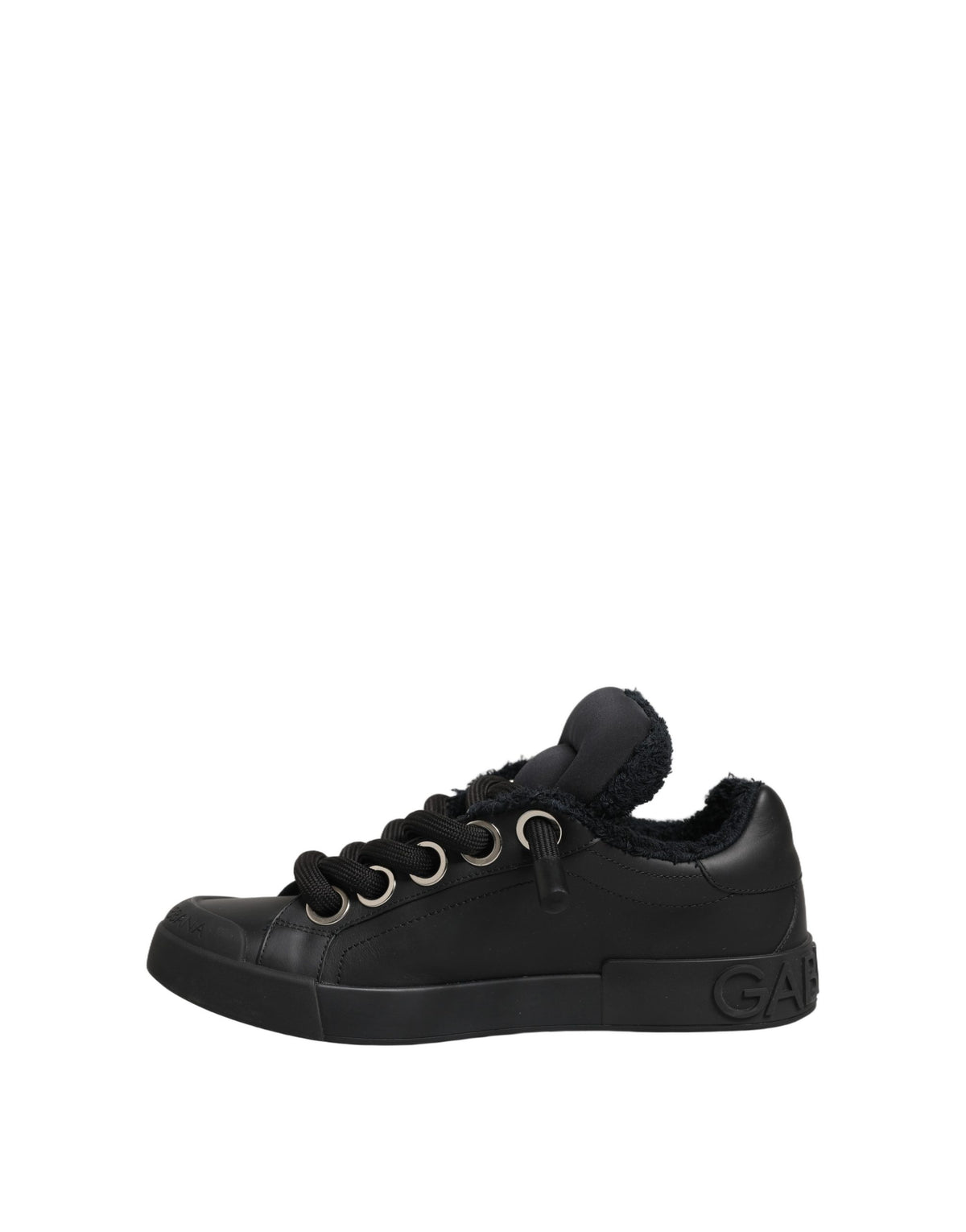 Dolce & Gabbana Black Leather Low Top Portofino Sneakers Shoes