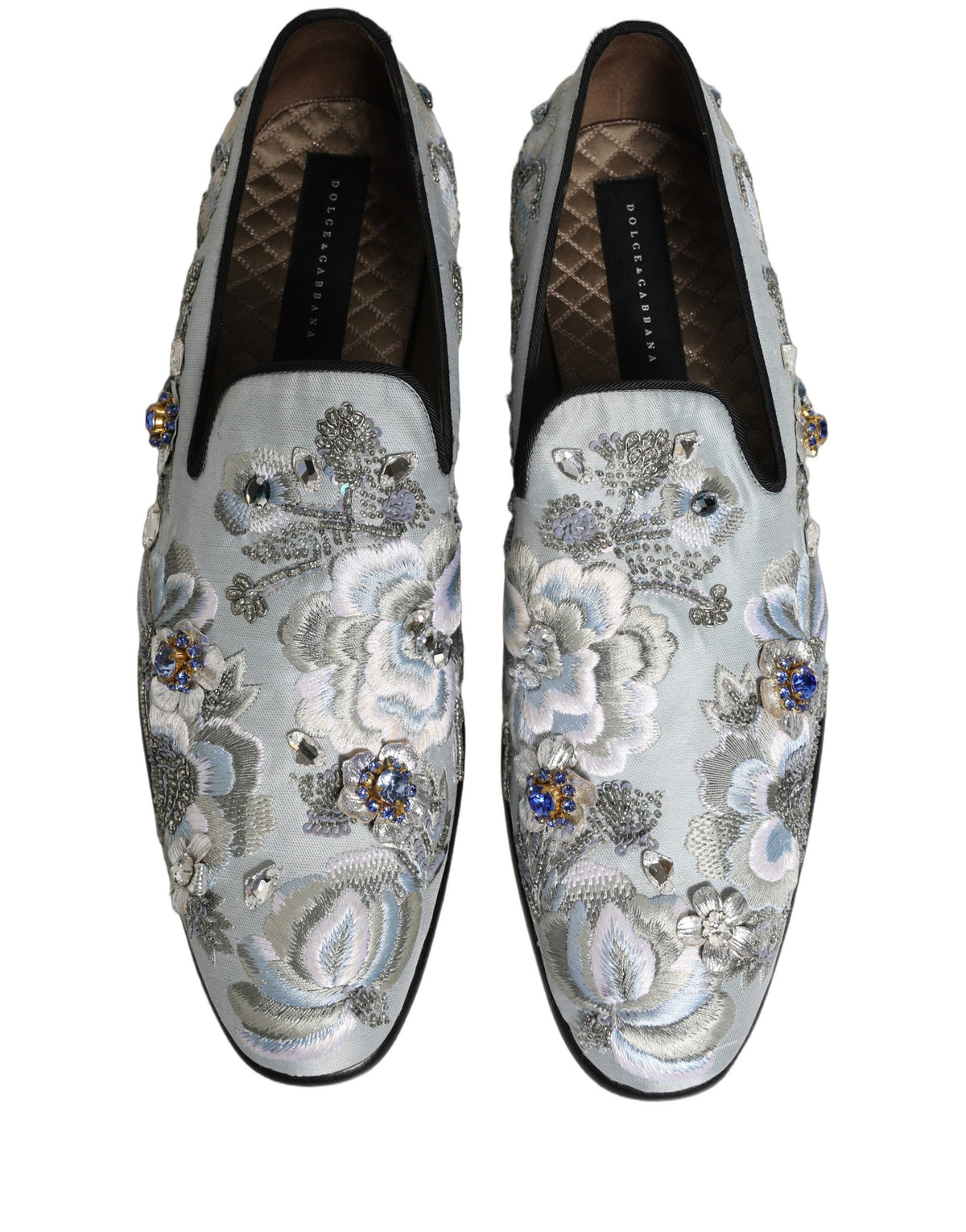 Dolce & Gabbana White Floral Embellished Men Loafers Shoes
