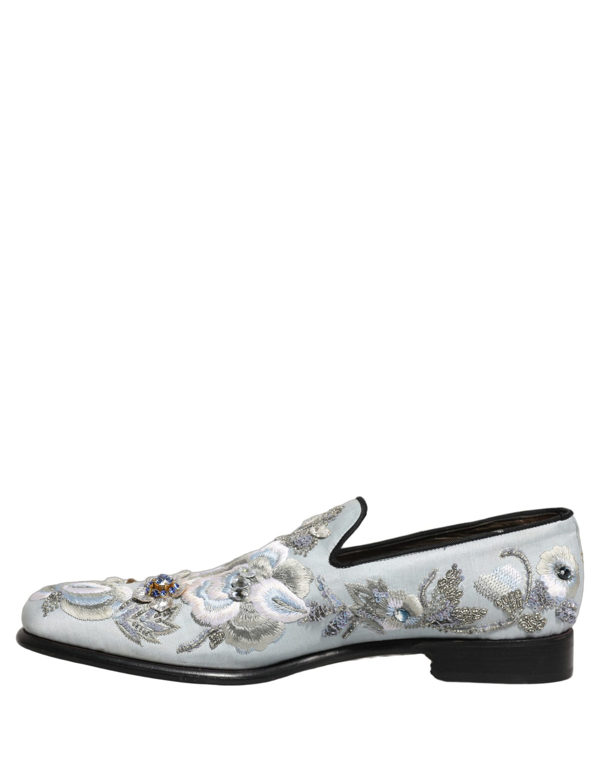 Dolce & Gabbana White Floral Embellished Men Loafers Shoes