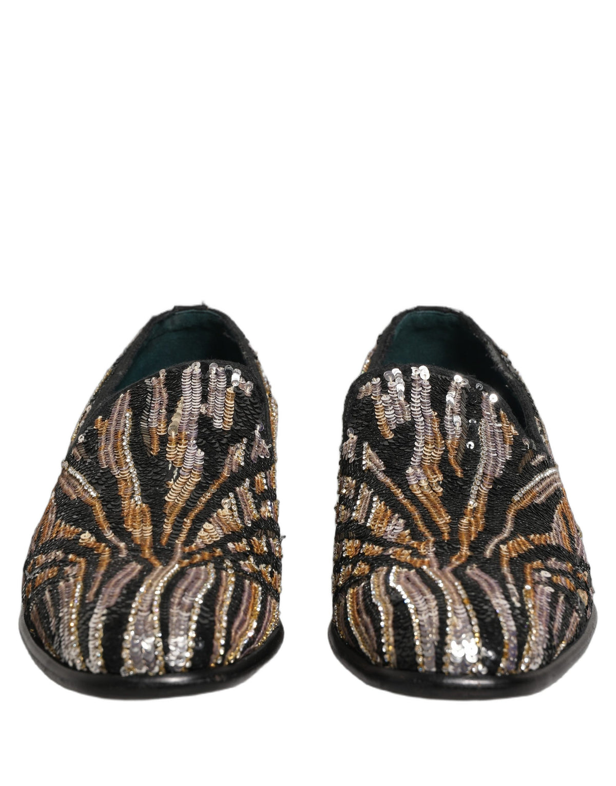 Dolce & Gabbana Gold Striped Sequin Embellished Loafer Shoes