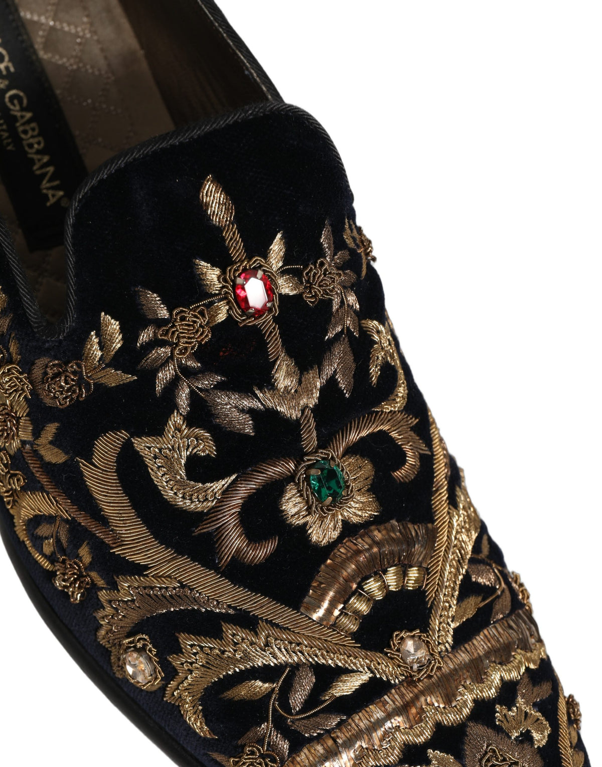Dolce & Gabbana Black Velvet Embellished Dress Loafers Shoes