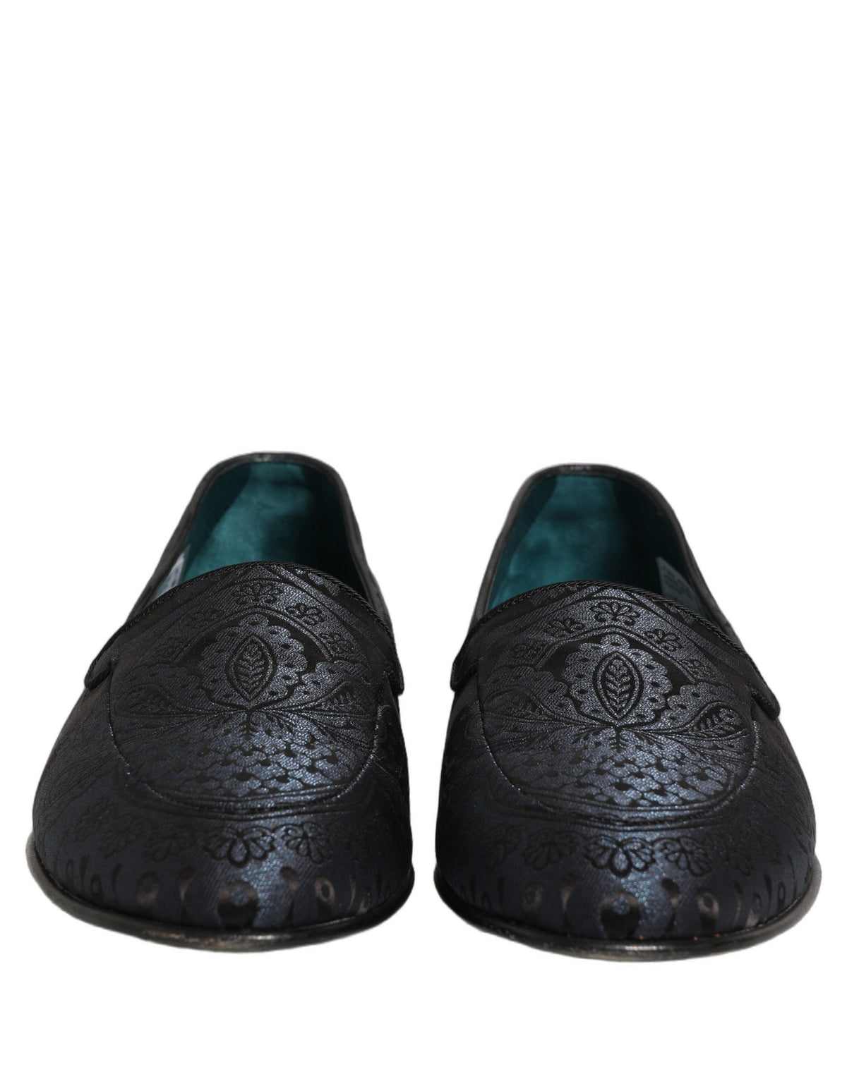 Dolce & Gabbana Blue Jacquard Leather Slip On Loafers Shoes