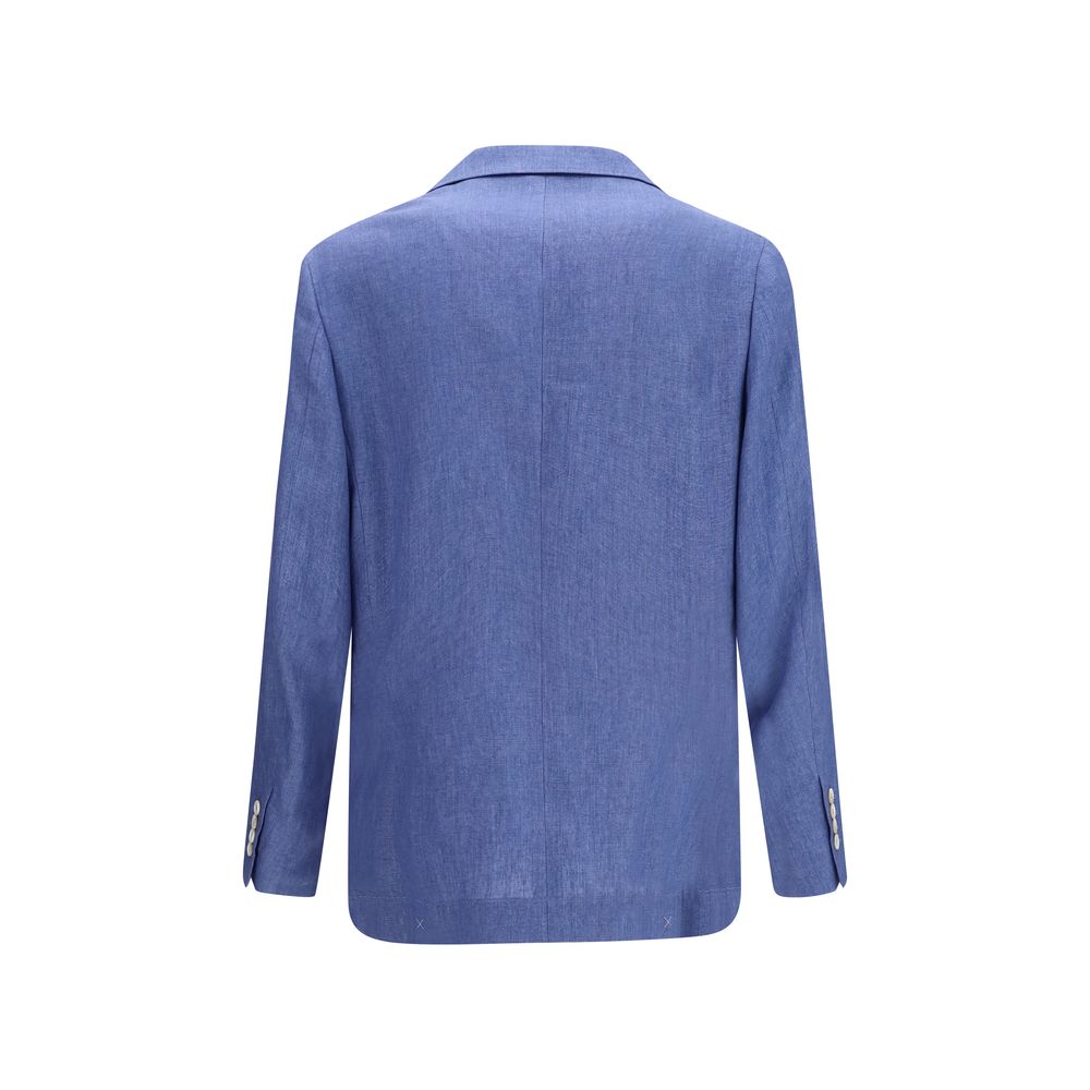 Brunello Cucinelli Blue Linen Full-Length Jacket