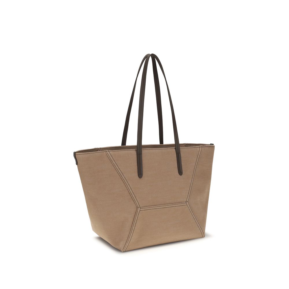 Brunello Cucinelli Beige Cotton Shoulder Bag