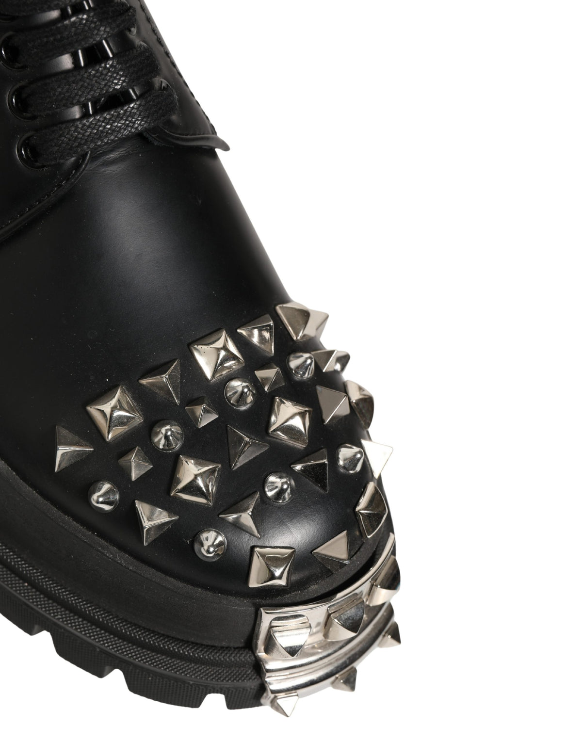 Dolce & Gabbana Black Leather Studded Hi-Trekking Derby Shoes