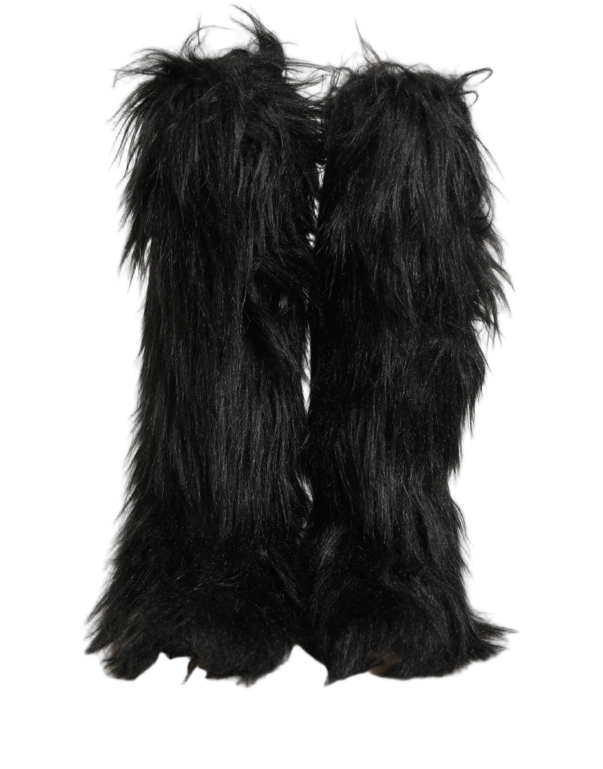 Dolce & Gabbana Black Faux Fur Mid Calf Winter Boots Shoes