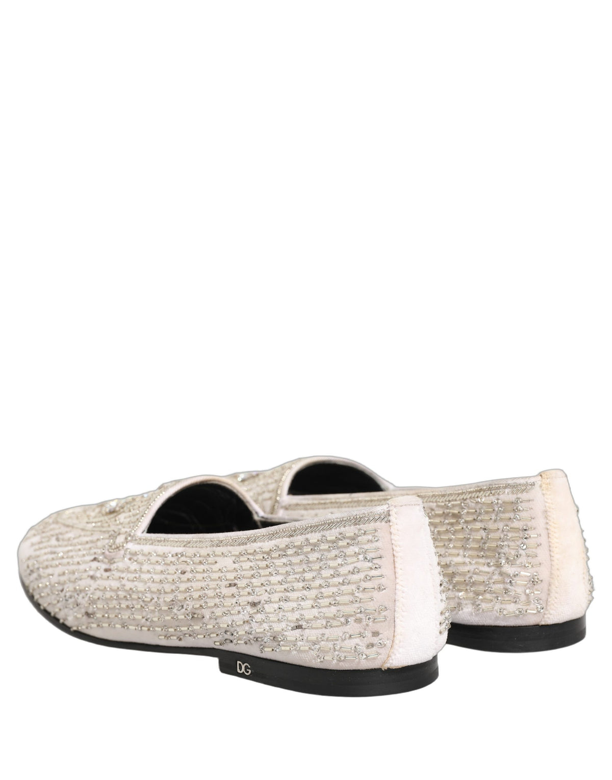 Dolce & Gabbana White Satin Embellished Dress Loafers Shoes