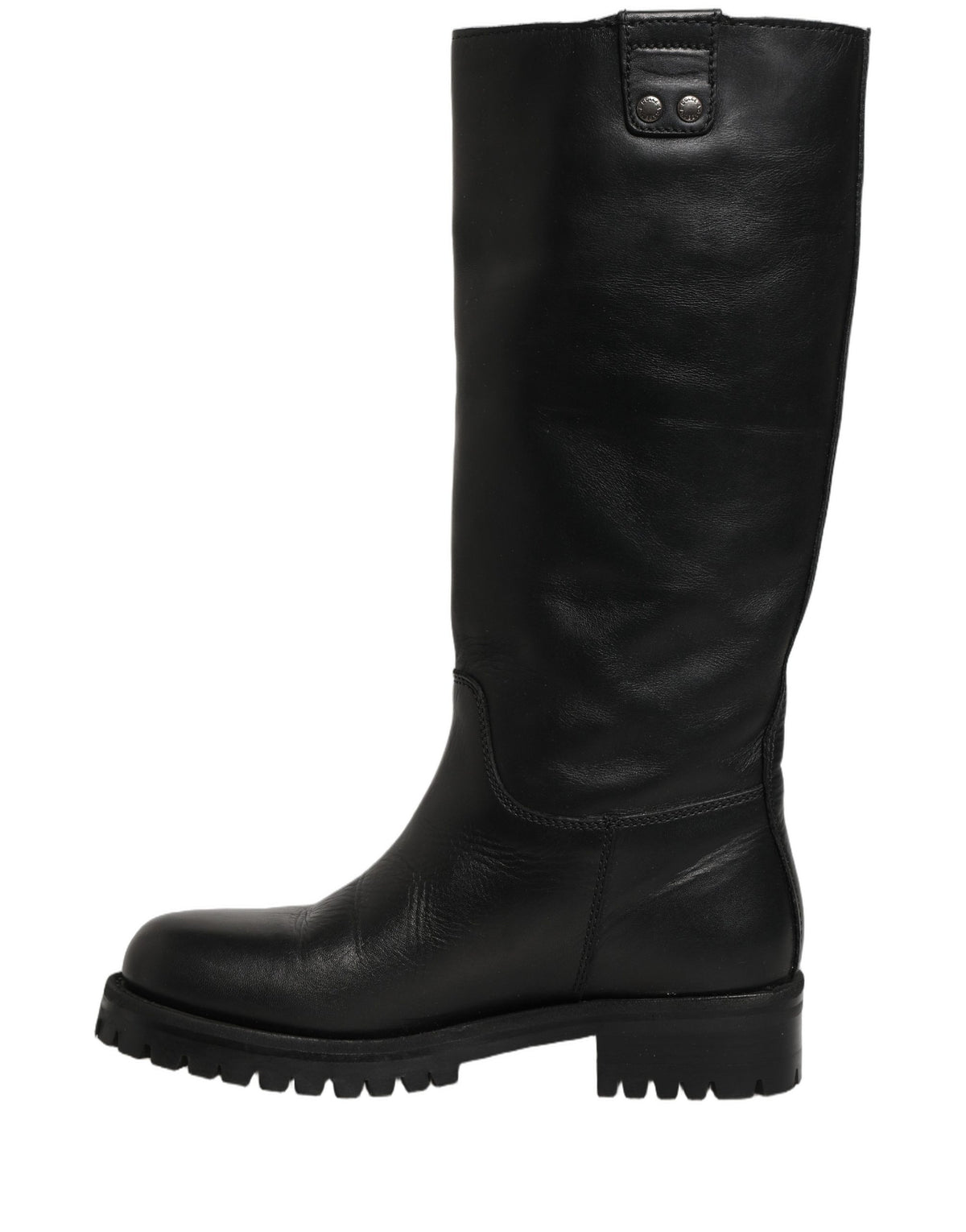 Dolce & Gabbana Black Leather Buckle Detail Mid Calf Boots Shoes