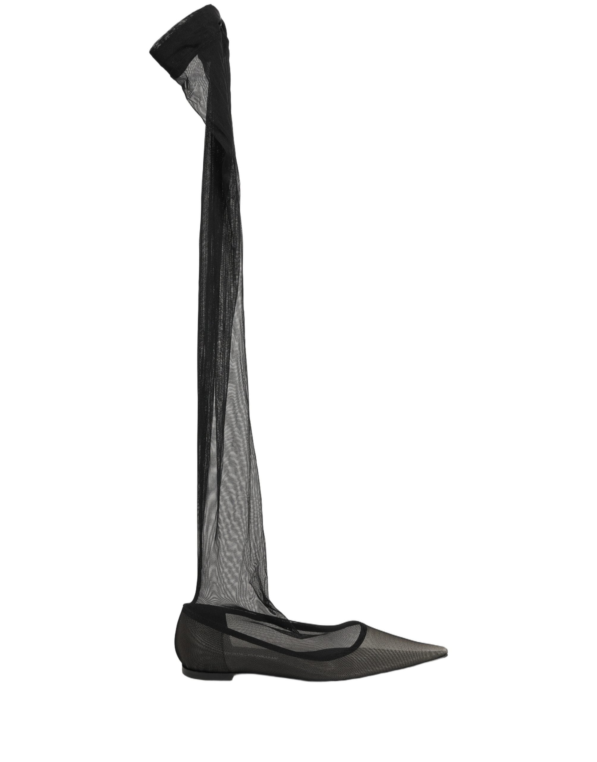 Dolce & Gabbana Black Over The Knee Tulle Flats Boots Shoes